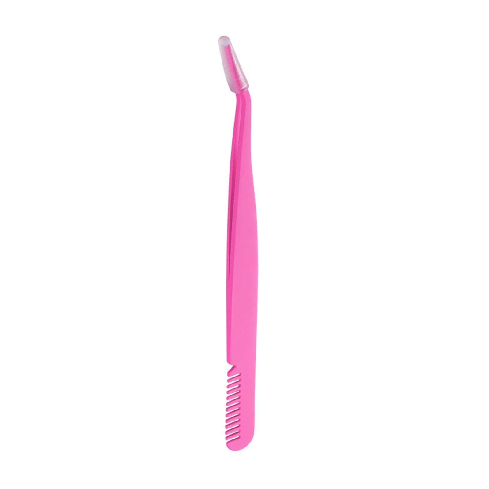Professional Stainless Steel Eyelash Extension Tweezers - High Precision Anti-Static Tweezers with Comb for Lash Artists (Silver/Rose Red) | Perfect for Salon & Home Use