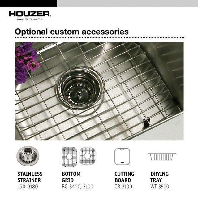 Houzer Glowtone Series 60/40 Double Bowl Stainless Steel Kitchen Sink Topmount Combo - Perfect for Modern Kitchens, Dishwashing & Food Prep