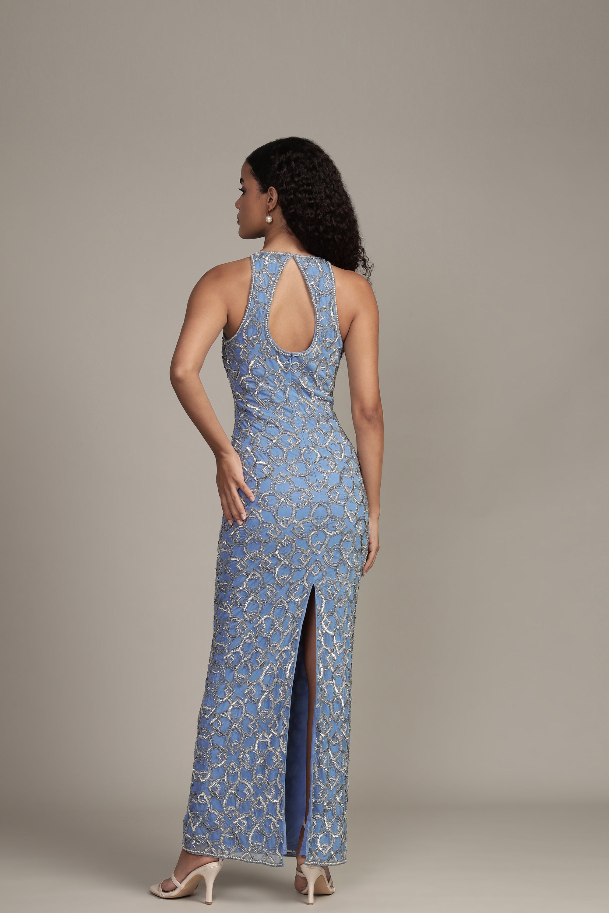 Maddox Embellished Maxi Dress in Powder Blue | Elegant Long Formal Dress for Women | Perfect for Weddings, Parties & Evening Events