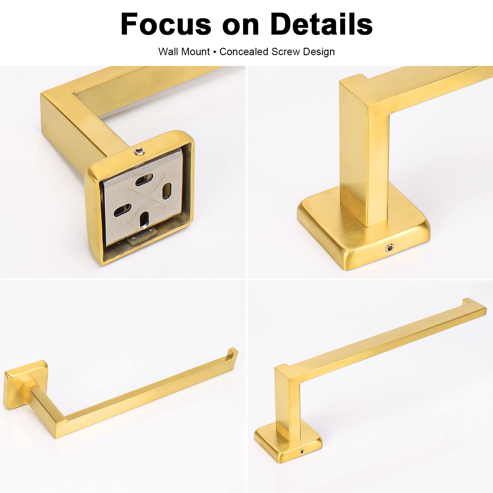 Premium SUS304 Stainless Steel Square Hand Towel Holder - Rustproof Wall Mounted Towel Ring for Bathroom & Kitchen - Contemporary Brushed Gold Bath Accessory - Perfect for Modern Home Decor & Spa-Like Experience