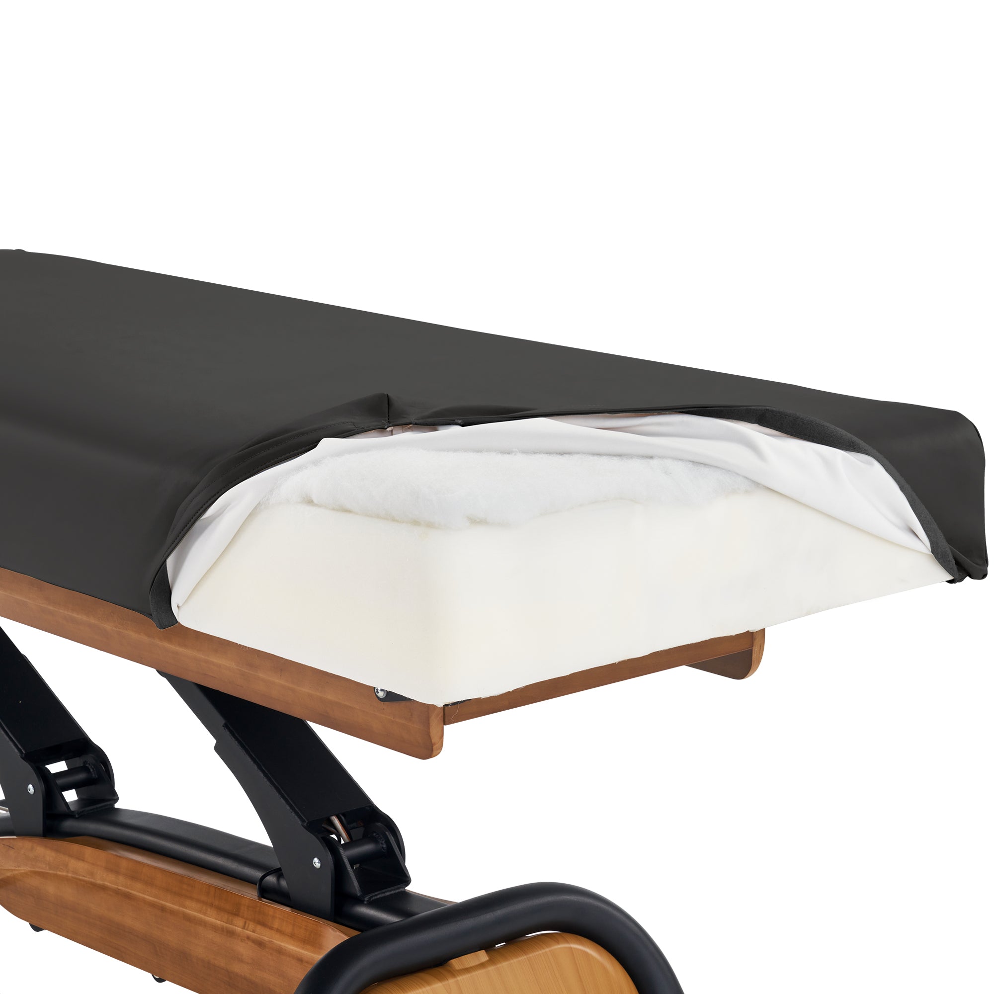 Atlas Liftback Electric Massage Table - Adjustable Spa Salon Bed with Walnut Base, Cream Top & Interchangeable Black Upholstery | Professional Massage Therapy, Chiropractic, Beauty Salon & Home Relaxation Use