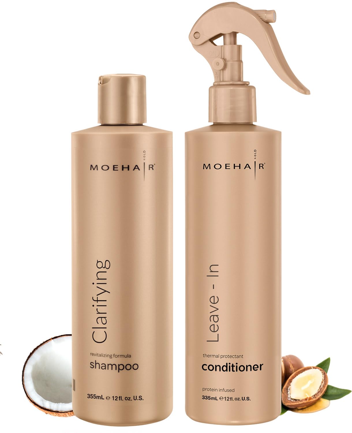 MOEHAIR Clarifying Shampoo & Leave-In Conditioner Set (12 Fl Oz Each) - Scalp Detox Shampoo for Dirt & Product Buildup Removal - Hydrating Moisturizing Hair Care - Paraben & Sulfate Free - Perfect for Daily Use & Post-Styling Treatment