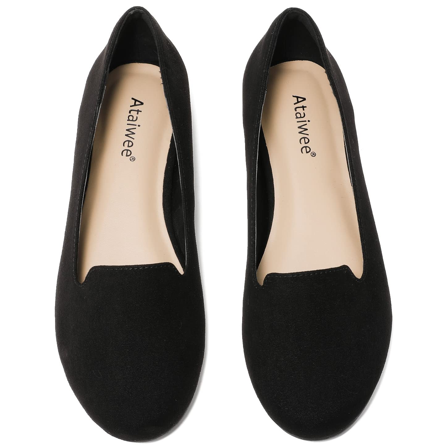 Ataiwee Women's Wide Width Flat Shoes - Comfortable Round Toe Classic Suede Ballet Flats for Casual Wear & Office Outfits | Slip-On Loafers for Walking, Travel & Everyday Use