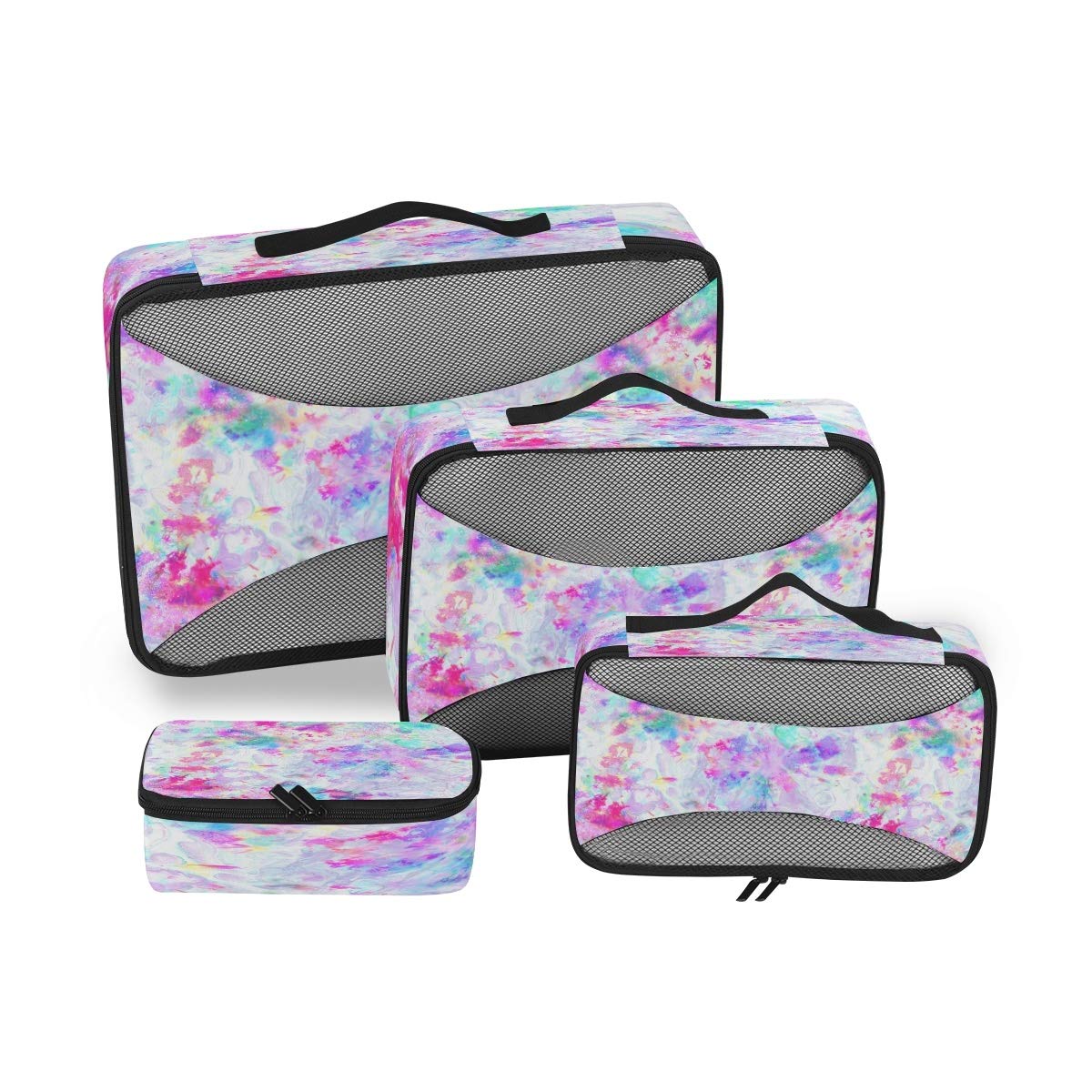 Abstract Tie Dye Rainbow Print Packing Cubes Set (4 PCS) - Compression Travel Organizer Bags for Suitcases & Luggage - Perfect for Vacation, Business Trips & Weekend Getaways