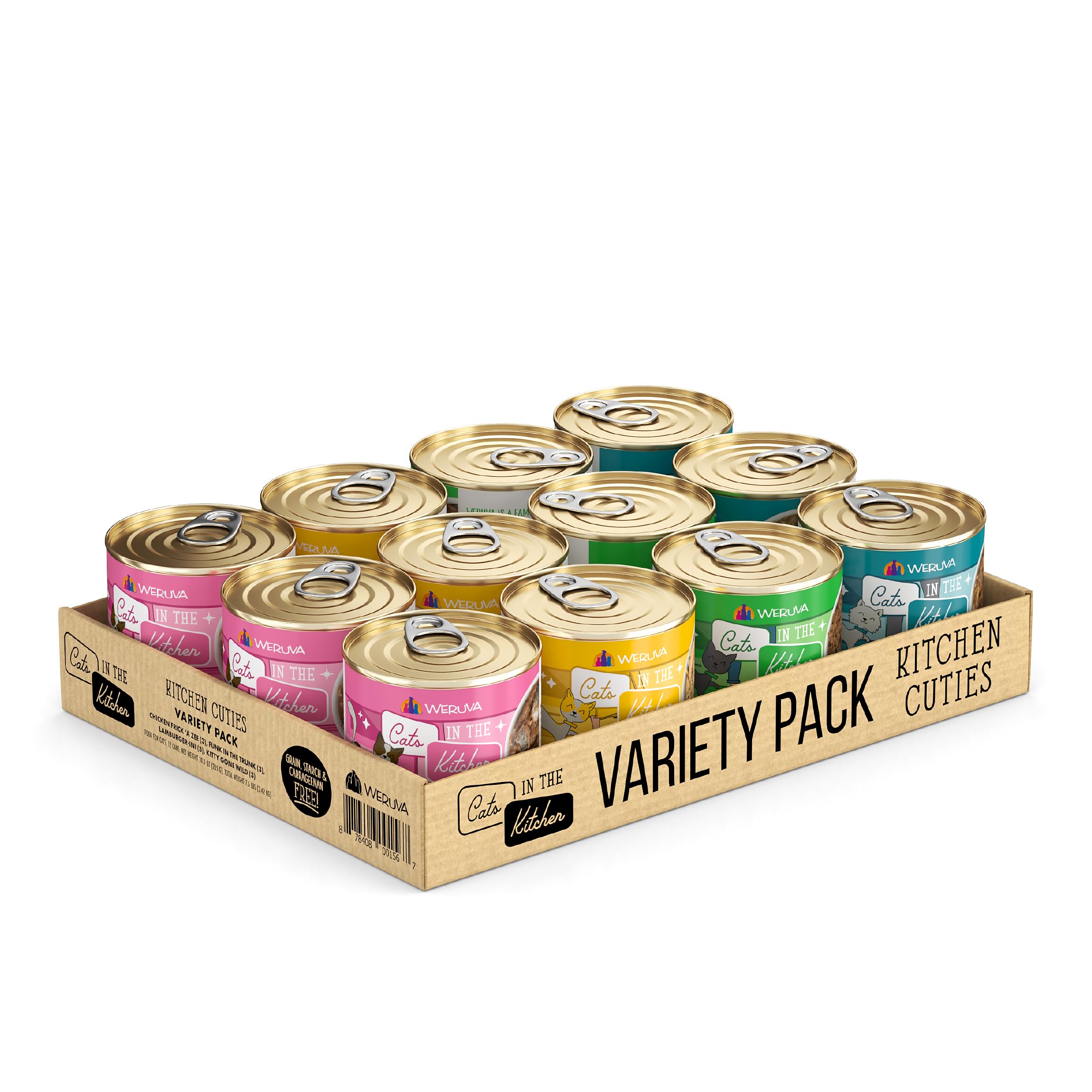 Weruva Cats in The Kitchen Wet Cat Food Variety Pack - Grain-Free, Natural Ingredients, 10oz Cans (Pack of 12) - Perfect for Picky Eaters & Indoor Cats