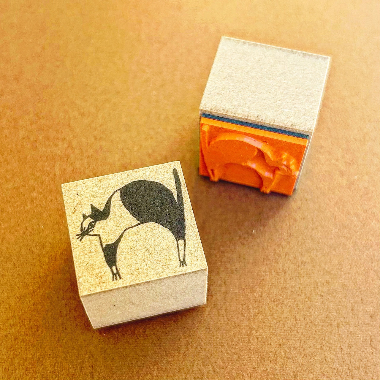Kinotorico Wooden Rubber Stamp - Bicolor Cat Design for DIY Crafts, Scrapbooking & Card Making | Handmade Stamps for Art Projects & Stationery