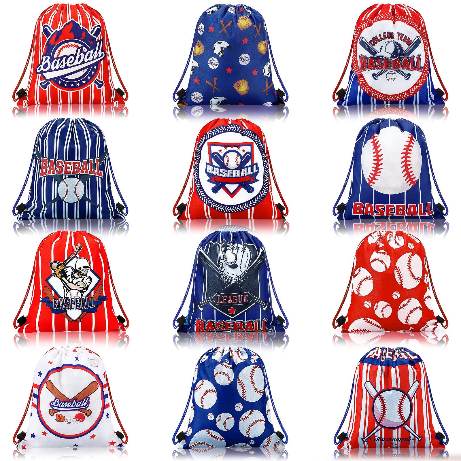 12 Pack Tondiamo Soccer Baseball Party Favor Bags - Drawstring Goodie Bags for Kids Birthday Parties, Sports Themed Events & Candy Treat Supplies - Perfect for Team Snacks, Game Day Favors & Birthday Giveaways