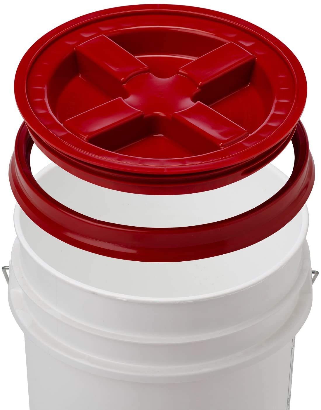 Gamma Seal Lid - White Airtight Food Grade Plastic Storage Container Cover - Screw Seal Multipurpose Bucket Lids for 3.5/5/7 Gallon Buckets (12 Pack, Red) - Perfect for Dry Food Storage, Pet Food, Grains & Home Organization