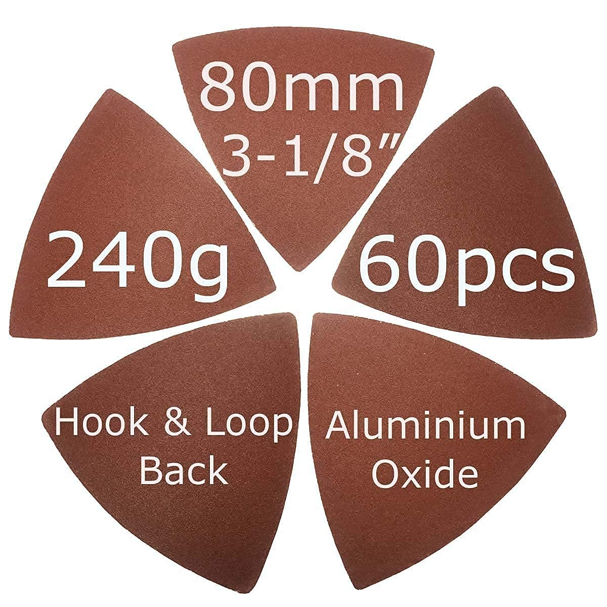XXGO 180-Piece 3-1/8 Inch 80mm Triangular Oscillating Multi-Tool Sanding Pads Kit - 60/120/240 Grits Sandpaper (60 Pcs Each) - XGM0309 - Perfect for Woodworking, Metal Polishing & DIY Home Renovation Projects