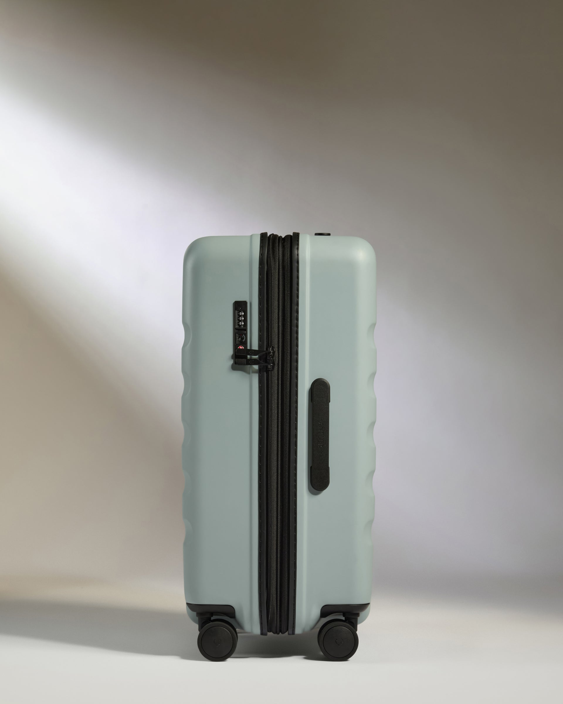 Mist Blue Medium Luggage with Icon Stripe - Lightweight Carry-On Suitcase for Travel, Business Trips & Weekend Getaways