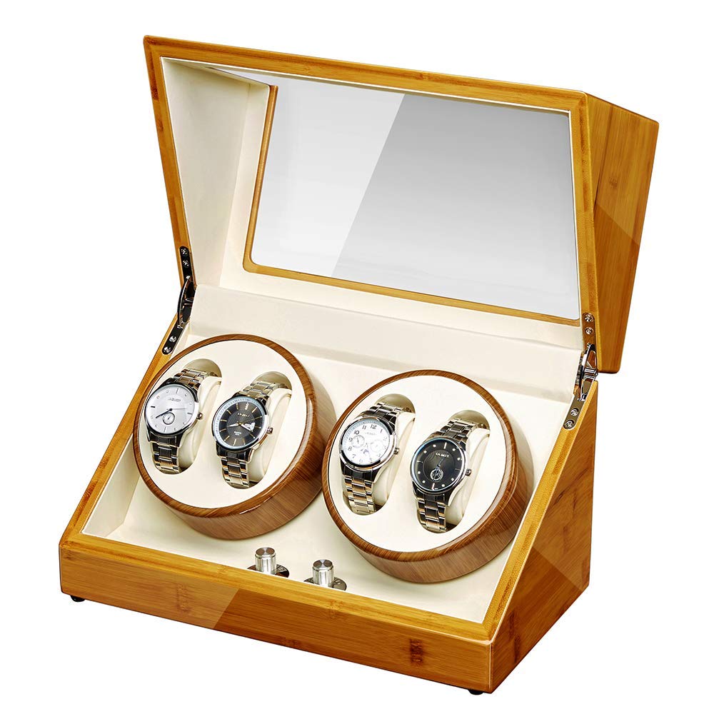 JQUEEN Automatic Watch Winder with Ultra Quiet Japanese Motor - Premium Y-Bamboo Wood Case for Rolex, Omega & Luxury Watches | Perfect for Travel, Office & Watch Collection Display