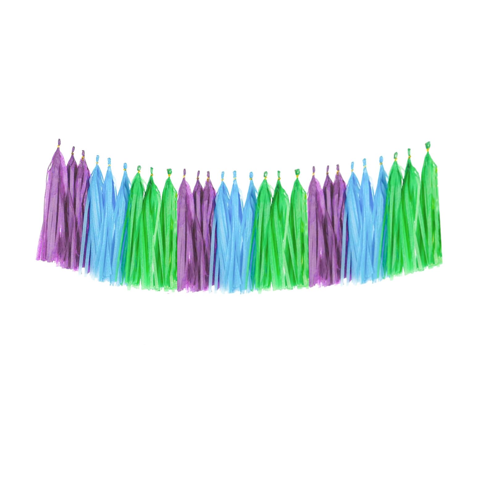Blue Green Purple Tassel Garland - 15 Pack Paper Tassels for Monsters Inc Birthday Party Decorations | Kids Room Decor, Baby Shower, Classroom & Party Backdrop