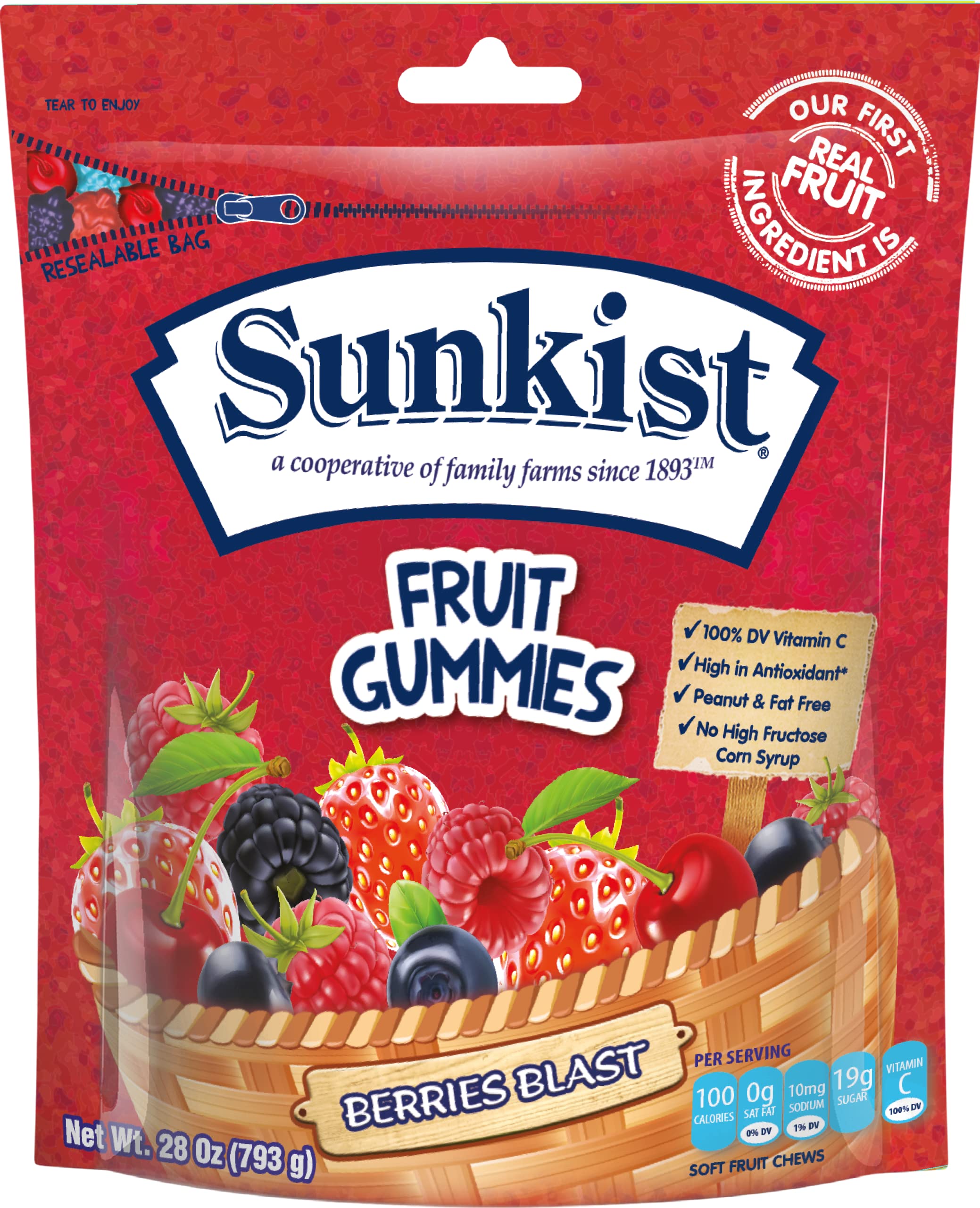 Sunkist Fruit Gummies Berries Blast - Delicious Mixed Berry Flavored Vitamin C Chewy Candy Snacks for Kids & Adults - Perfect for Lunchboxes, Road Trips and Movie Nights