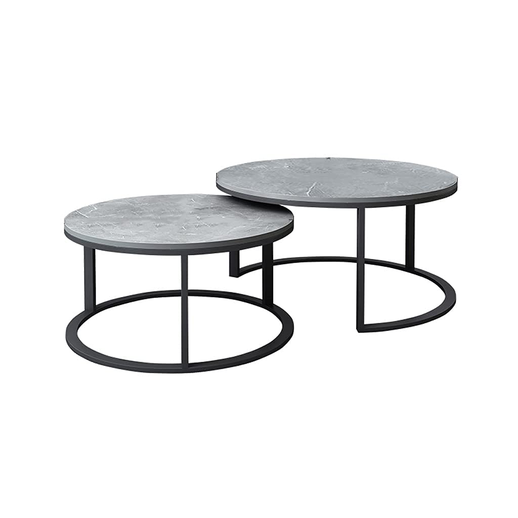 Industrial Coffee Table with Rock Board - Round Cocktail & Side Table for Living Room, Bedroom, Office - Perfect for Entertaining, Relaxing & Modern Home Decor