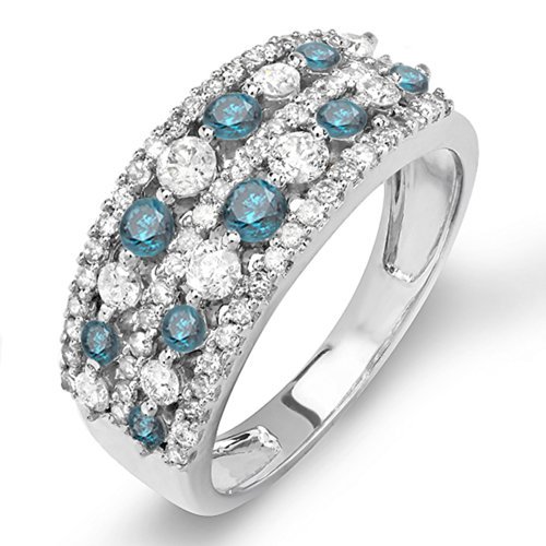 14K Solid White Gold Round Blue Sapphire & White Diamond Women's Anniversary Wedding Band Ring – Dazzlingrock Collection | Perfect for Engagement, Proposal, Anniversary & Special Occasions