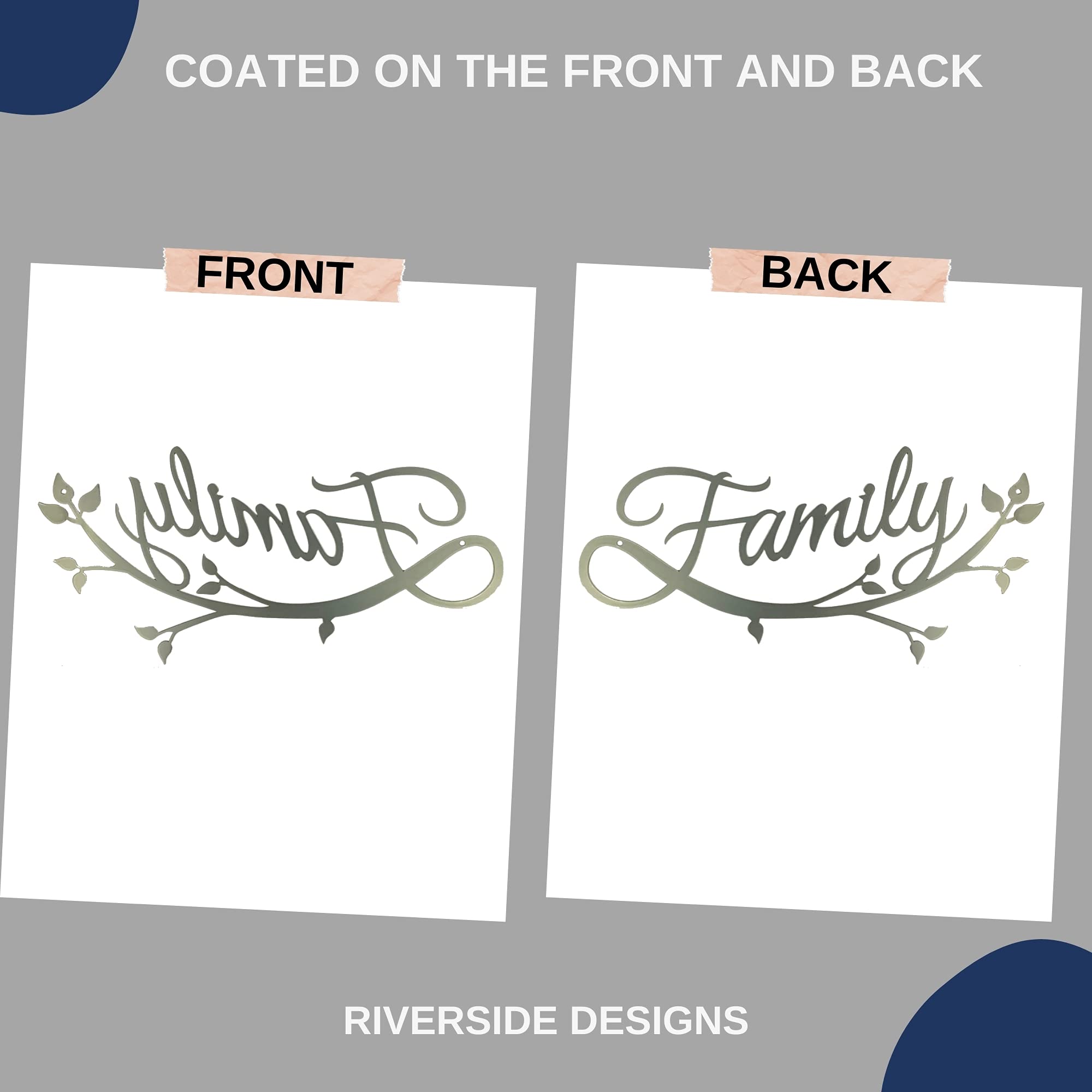 Riverside Designs Family Cursive Word Metal Wall Sign - Heavy Duty Living Room Decor - Silver 36 Inch Handcrafted in USA - Perfect for Farmhouse, Rustic Home & Wedding Gift