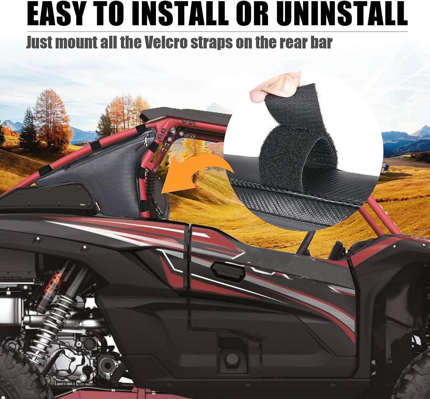 2 Pack Black Roll Bar Triangle Storage Bags for Kawasaki Teryx KRX 1000 UTV - Double Zipper Side by Side Gear Pouches (Fits 2020-2024 Models) | Perfect for Off-Road Adventures, Hunting Gear & Trail Accessories