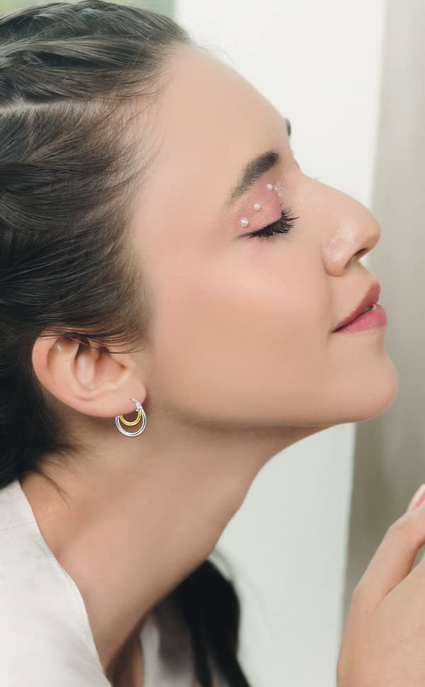 15mm Sterling Silver Polished Double Circle Hoop Earrings for Women | Round Tube Design | Perfect for Everyday Wear, Parties & Gifts