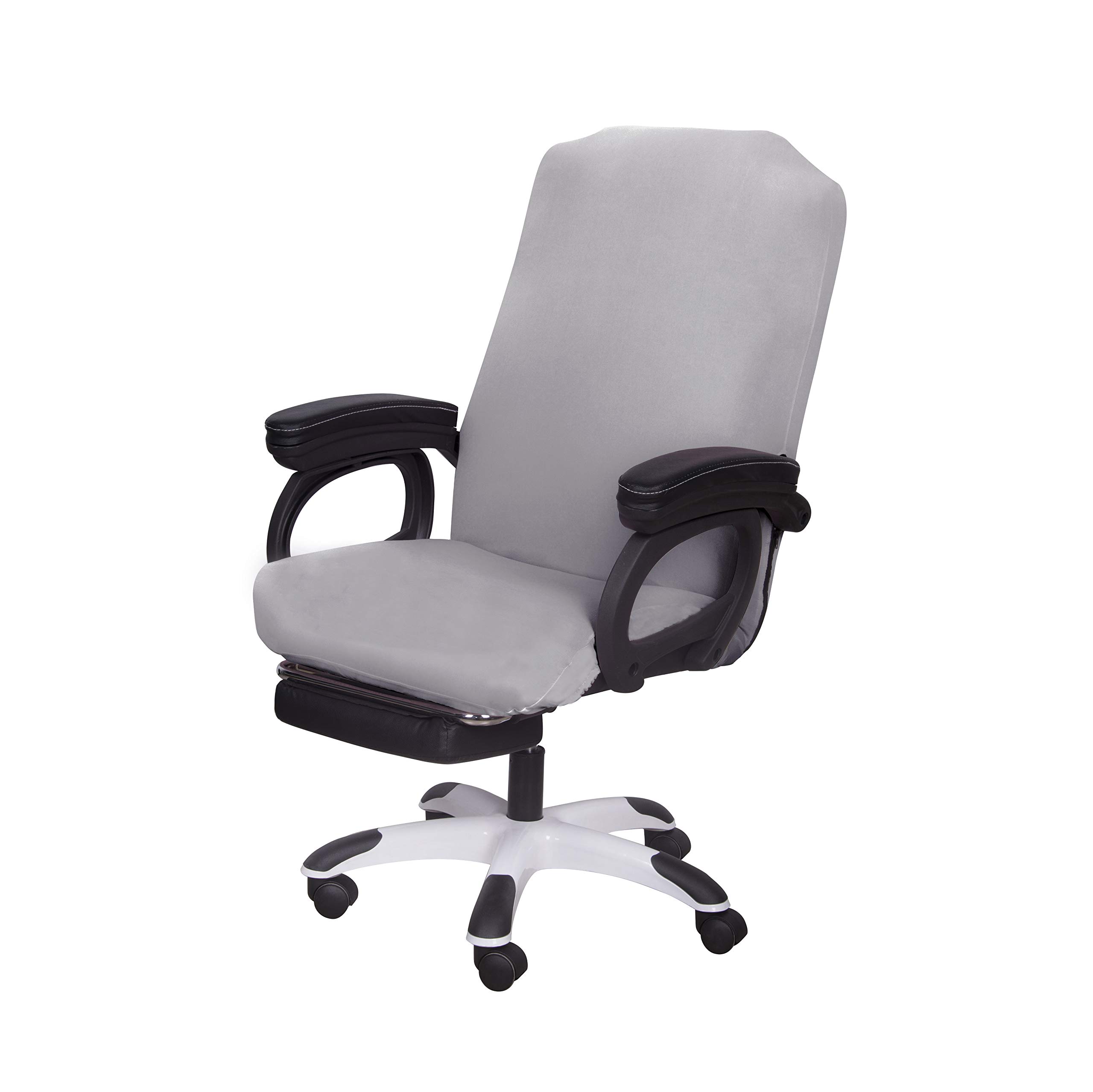 Universal Removable Washable Office Chair Cover with Zipper - Medium Size in Silver Grey - Protects Desk & Rotating Chairs from Pets & Stains - Perfect for Home Office, Gaming & Workspace