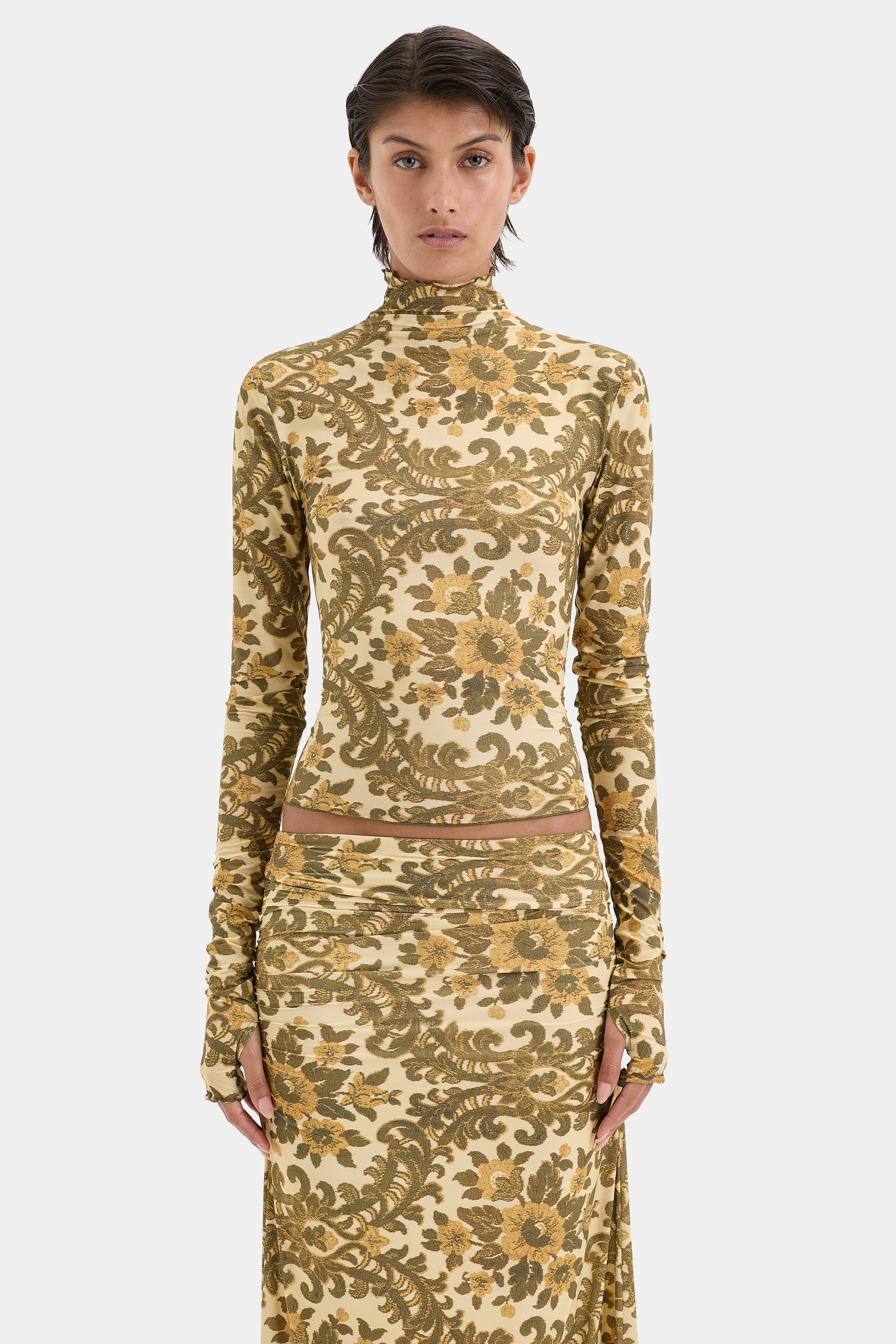 Aventine Ruched Skirt for Women - Stretchy High Waist Bodycon Midi Skirt - Perfect for Office, Date Night & Party Outfits