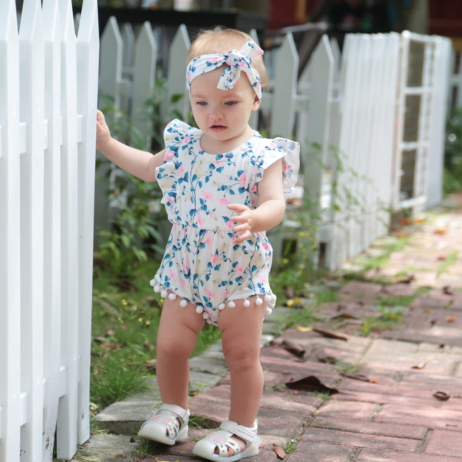 Hascloth Newborn Baby Girl Romper - Floral Tassel Bodysuit with Ruffle Sleeveless Outfit | Cute Infant Jumpsuit for Summer, Photo Shoots & Special Occasions