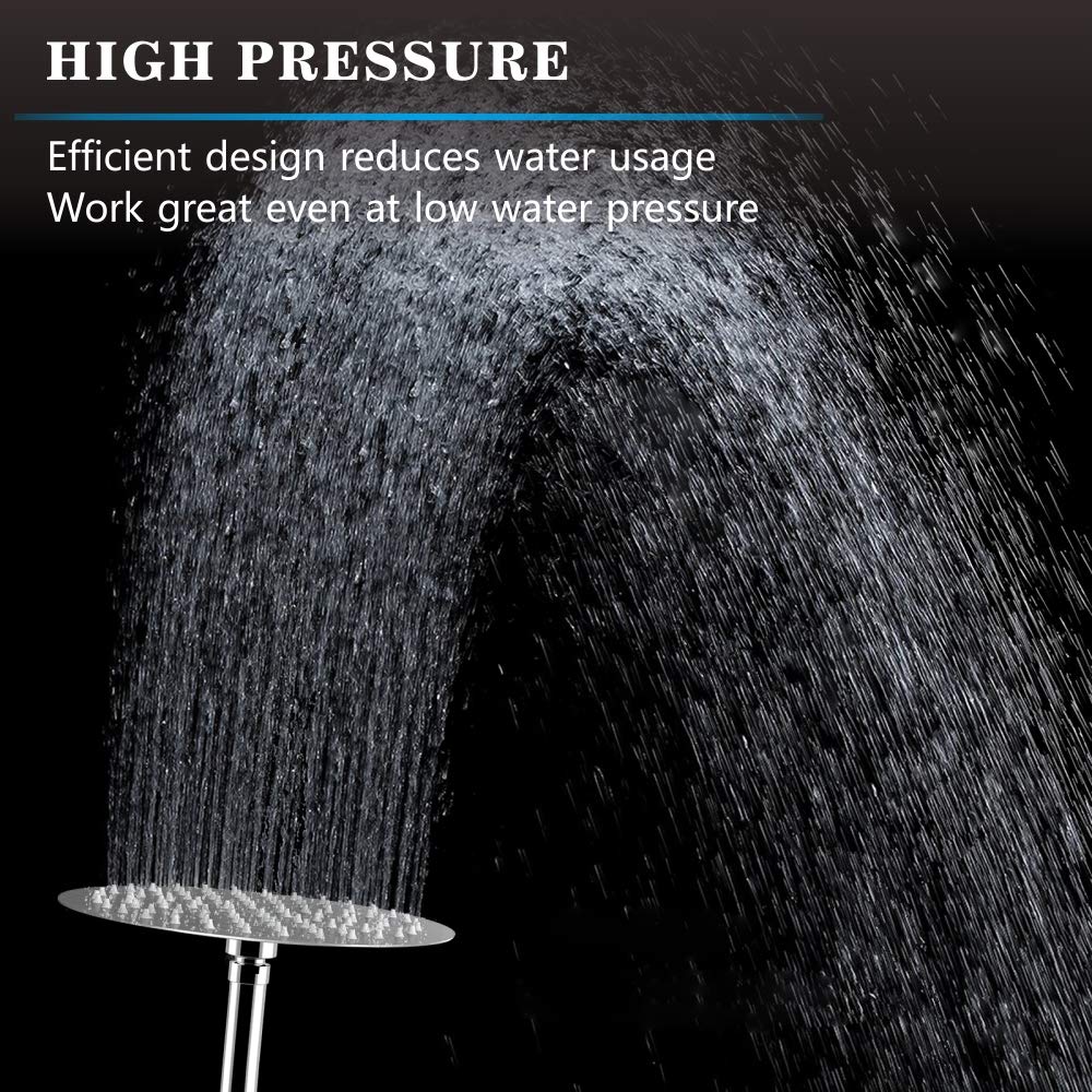 Voolan 8 Inch Rainfall Shower Head with 6 Inch Shower Arm - High Pressure Stainless Steel Showerhead for Strong Water Flow - Chrome Finish for Bathroom & Spa Relaxation - Perfect for Low Water Pressure Homes & Luxury Showers