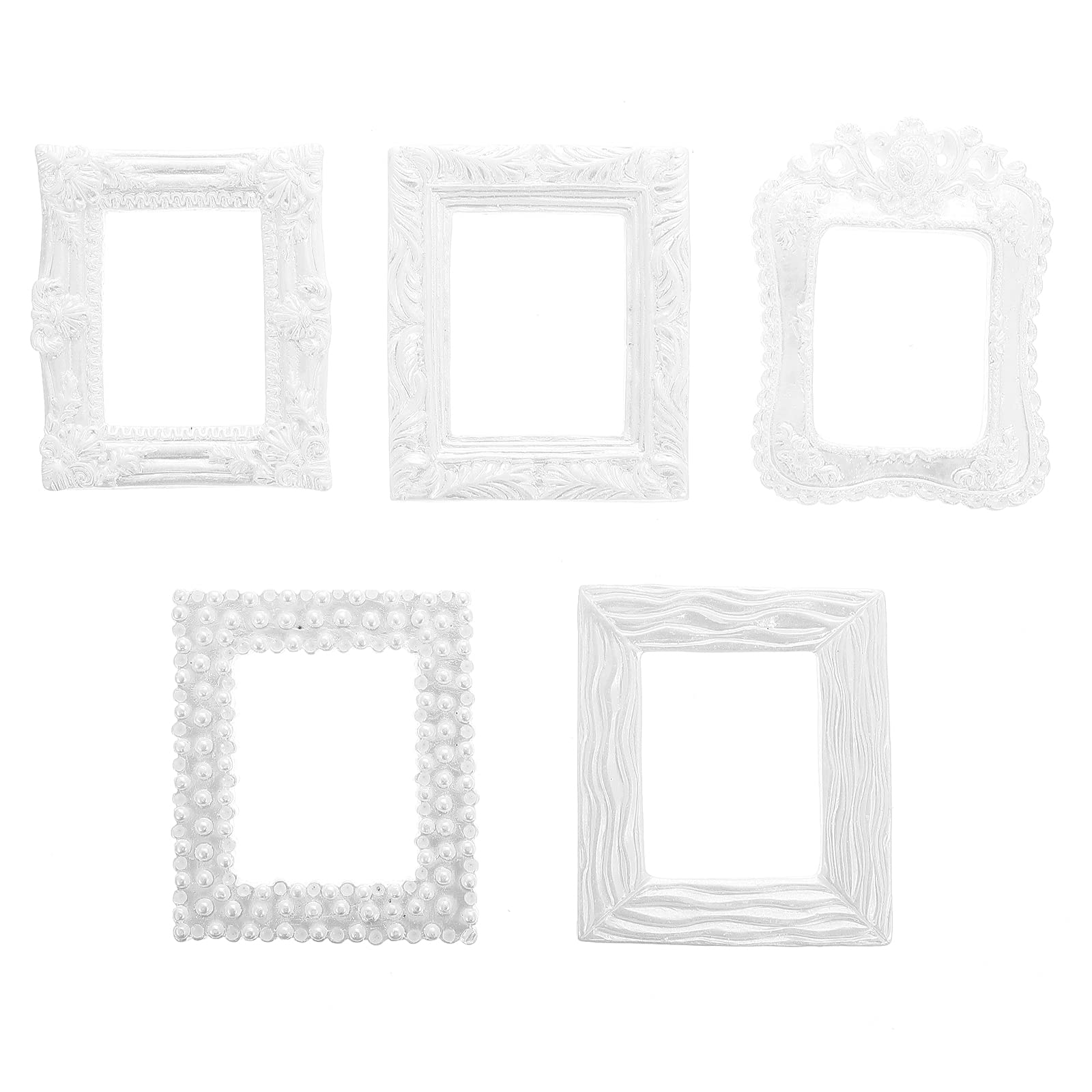 ABOOFAN 5-Piece Unpainted Resin Mini Photo Frames Set - Small Picture Frames for DIY Painting, Dollhouse Decor, Scrapbooking & Home Decoration - White Miniature Photo Holders for Wall Art and Craft Projects