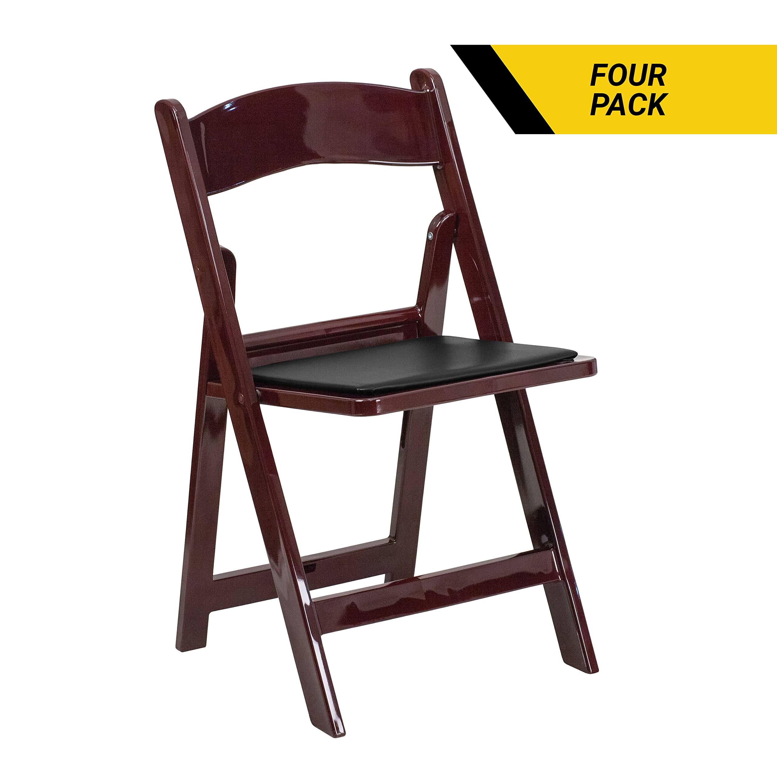 4 Pack Red Mahogany Resin Folding Chairs - Heavy Duty 1000 lbs Weight Capacity per Chair for Weddings, Parties, and Outdoor Events