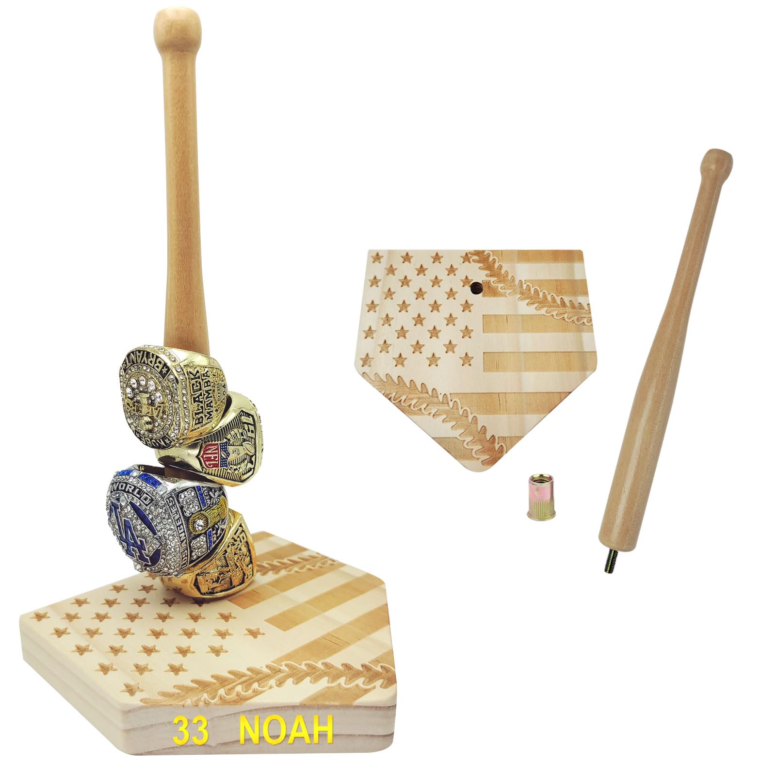 Championship Baseball Ring Display Stand - Softball & Baseball Ring Holder Case with Flag Design - Perfect Gift for Men, Coaches & Players - Ideal for Trophy Displays, Awards & Memorabilia