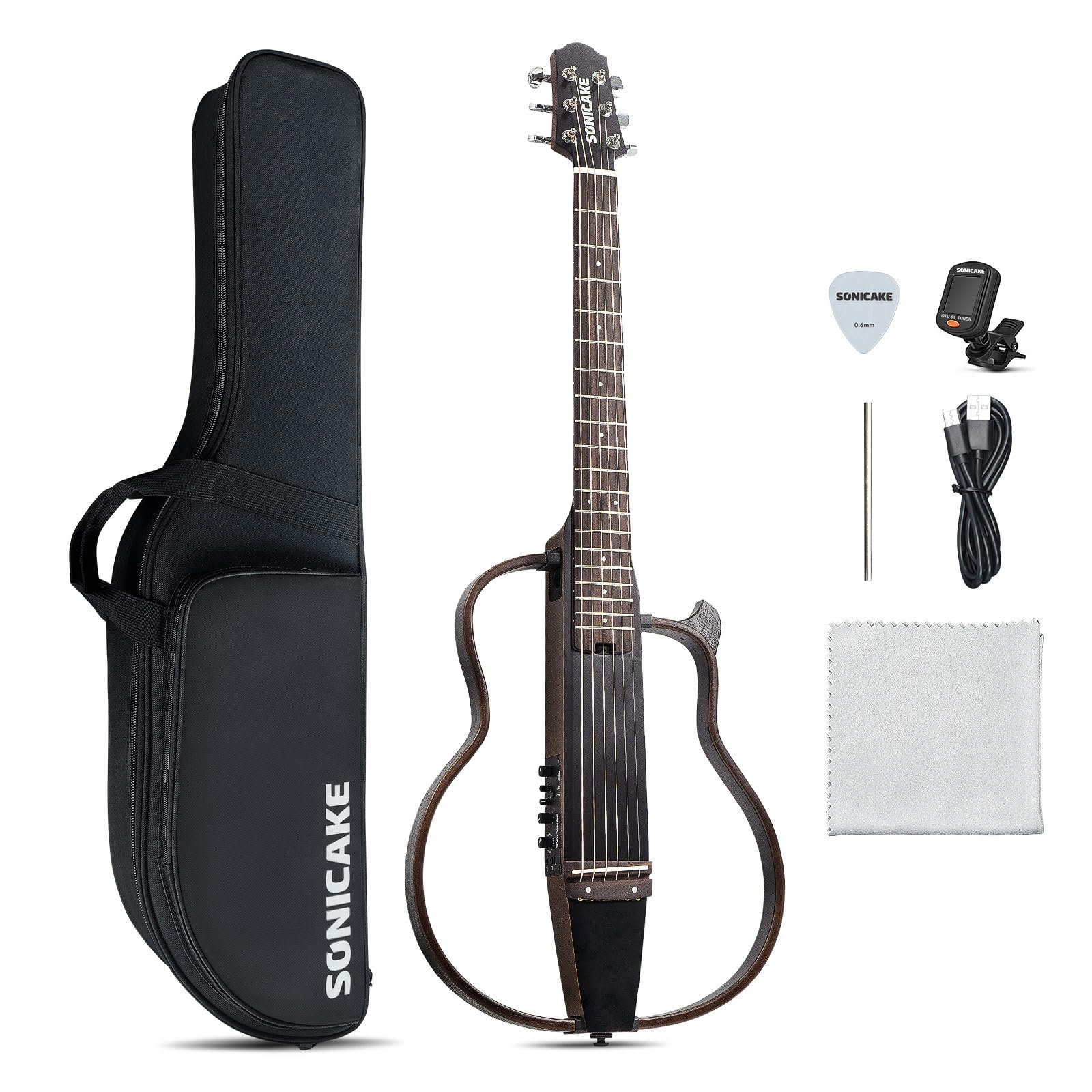 Sonicake Travel Guitar - Portable Acoustic-Electric Guitar Kit with Solid Mahogany Body, Easy Assembly Frames, Multi Body-Shape Simulator & Rechargeable Preamp | Includes Gig Bag & Accessories | Perfect for Travel, Camping & Street Performances