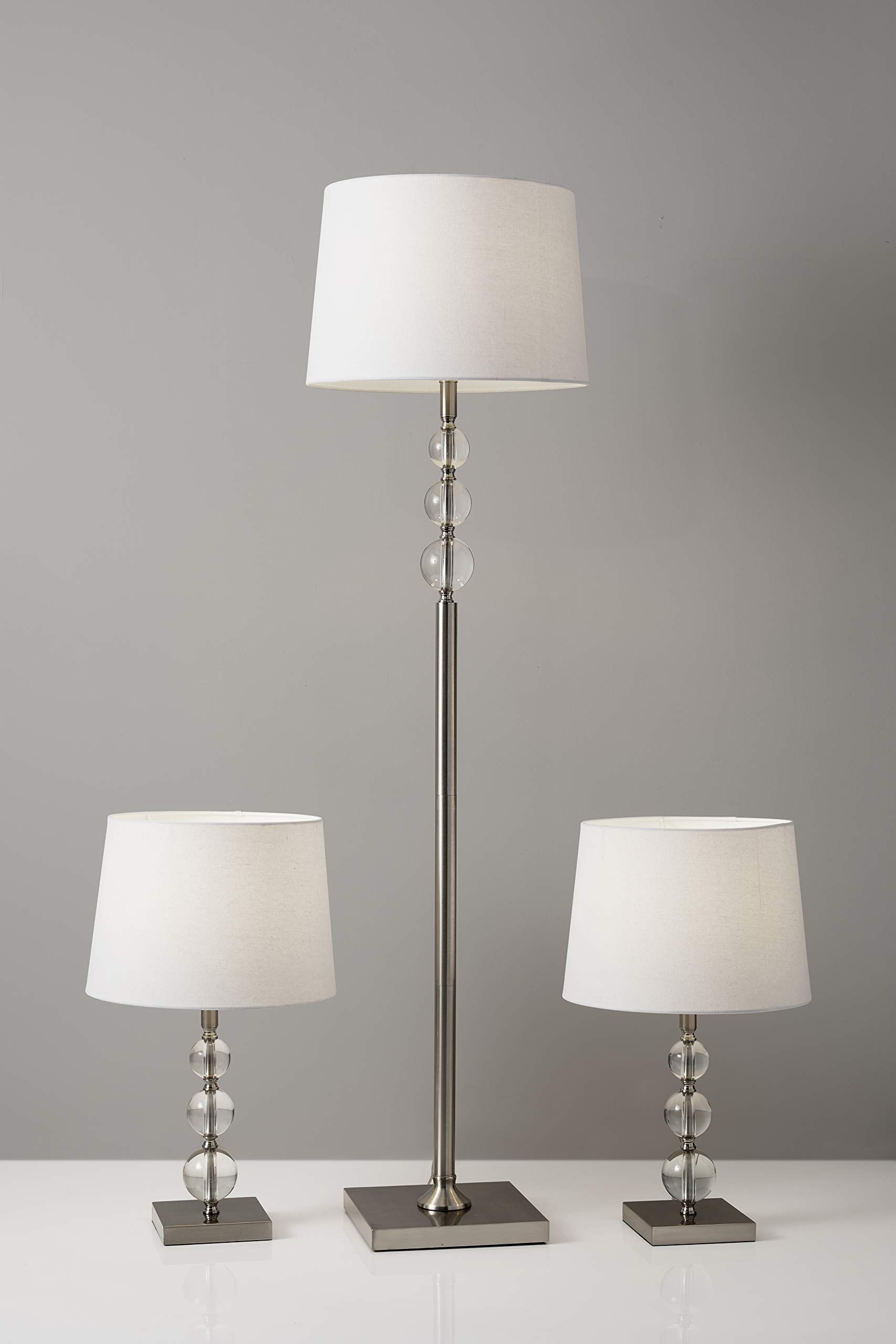 Adesso 1585-22 Olivia 3-Piece Floor Lamp Set - 60.5 Inch Tall & 23 Inch Wide - 150W Brushed Steel & White Finish - Modern Living Room Lighting for Home Decor, Bedroom, Office