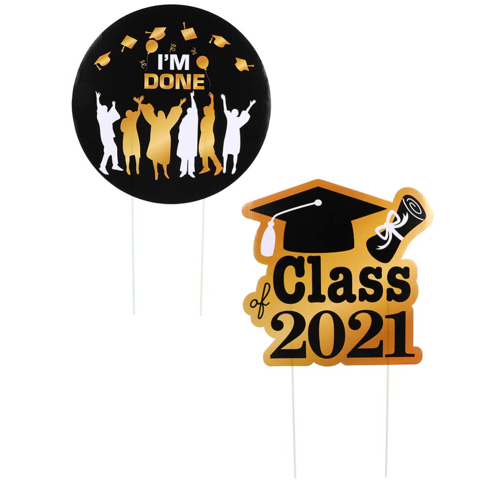 KESYOO 2-Pack Graduation Yard Signs with Stakes - Class of 2021 Lawn Decorations, Outdoor Photo Props for Grad Party & Garden Celebrations - Perfect for Backyard Graduation Photos and Commencement Decor