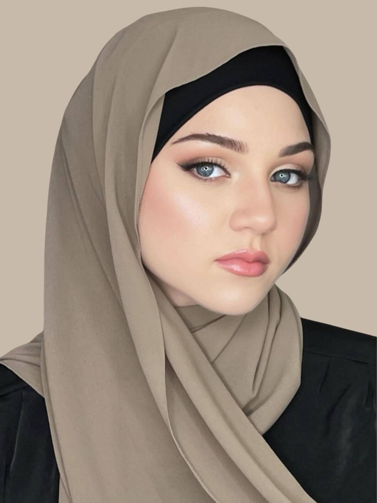 Elegant Dark Khaki Chiffon Hijab Scarf - Lightweight Muslim Headscarf for Women, Perfect for Daily Wear, Prayer & Special Occasions