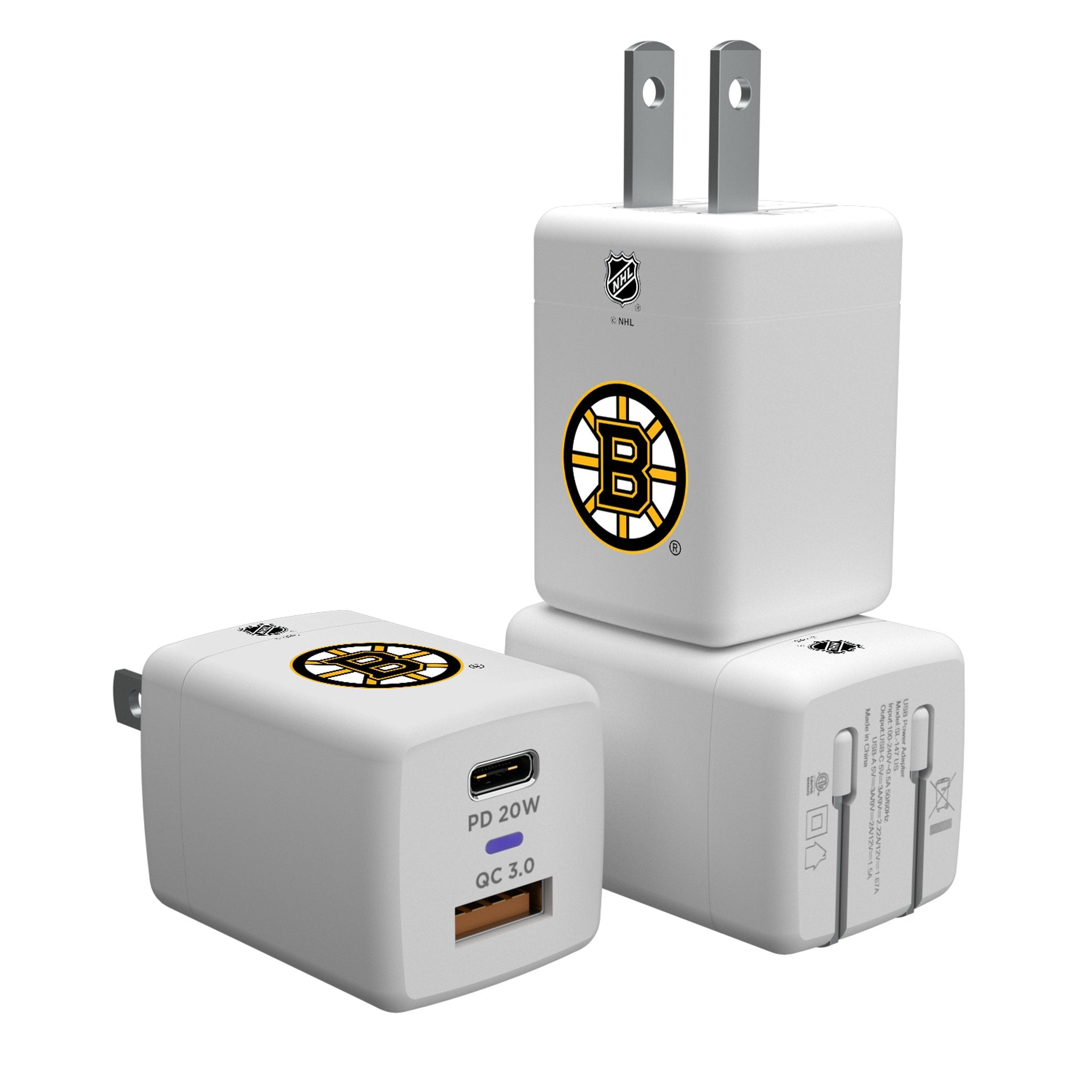 Boston Bruins NHL Team Logo USB & AC Charger - Fast Charging for Phones & Tablets - Perfect for Home, Office, and Travel
