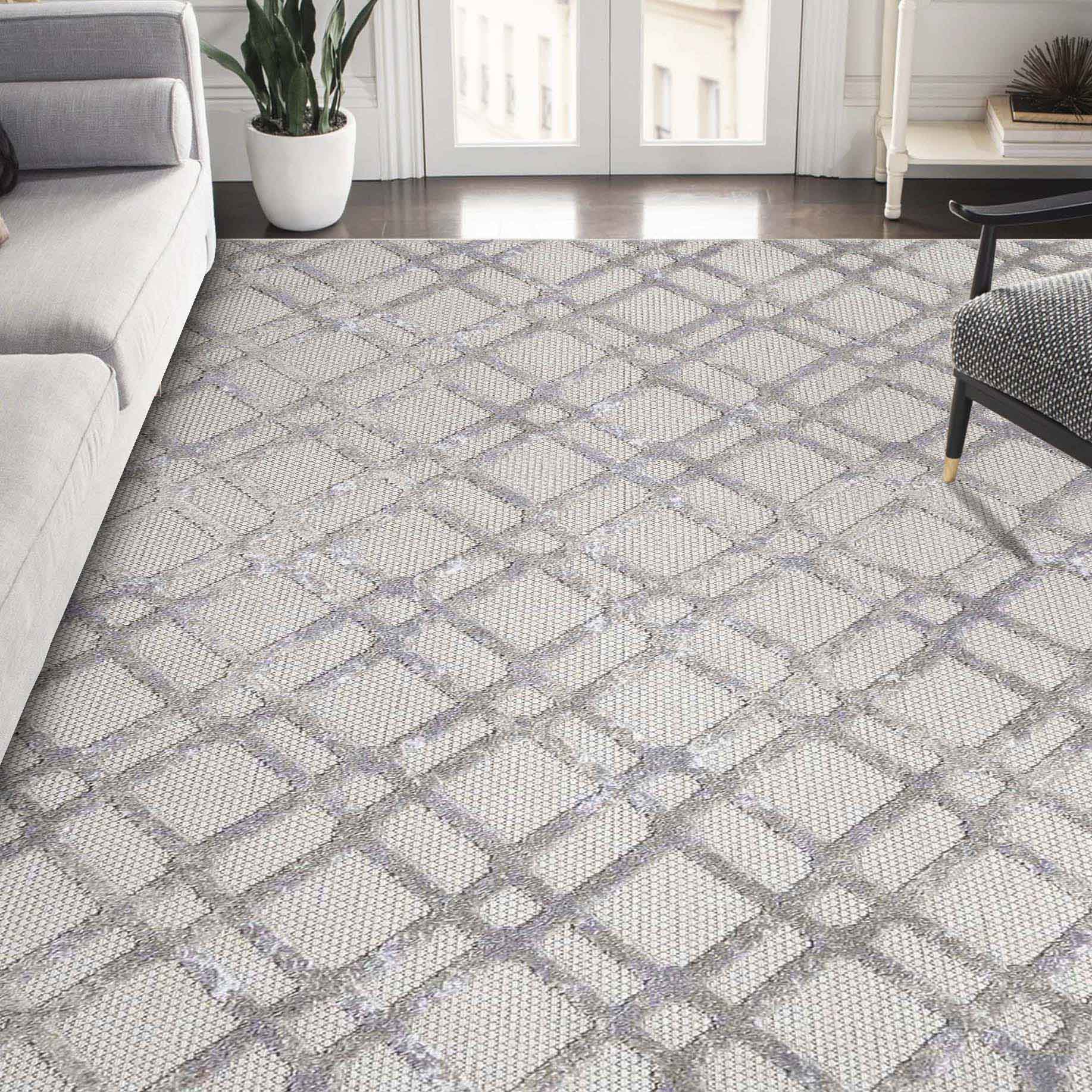 Paxson Geometric Diamond Lattice Indoor Outdoor Area Rug - Non-Slip Modern Floor Mat for Living Room, Bedroom, Patio & Deck Decor