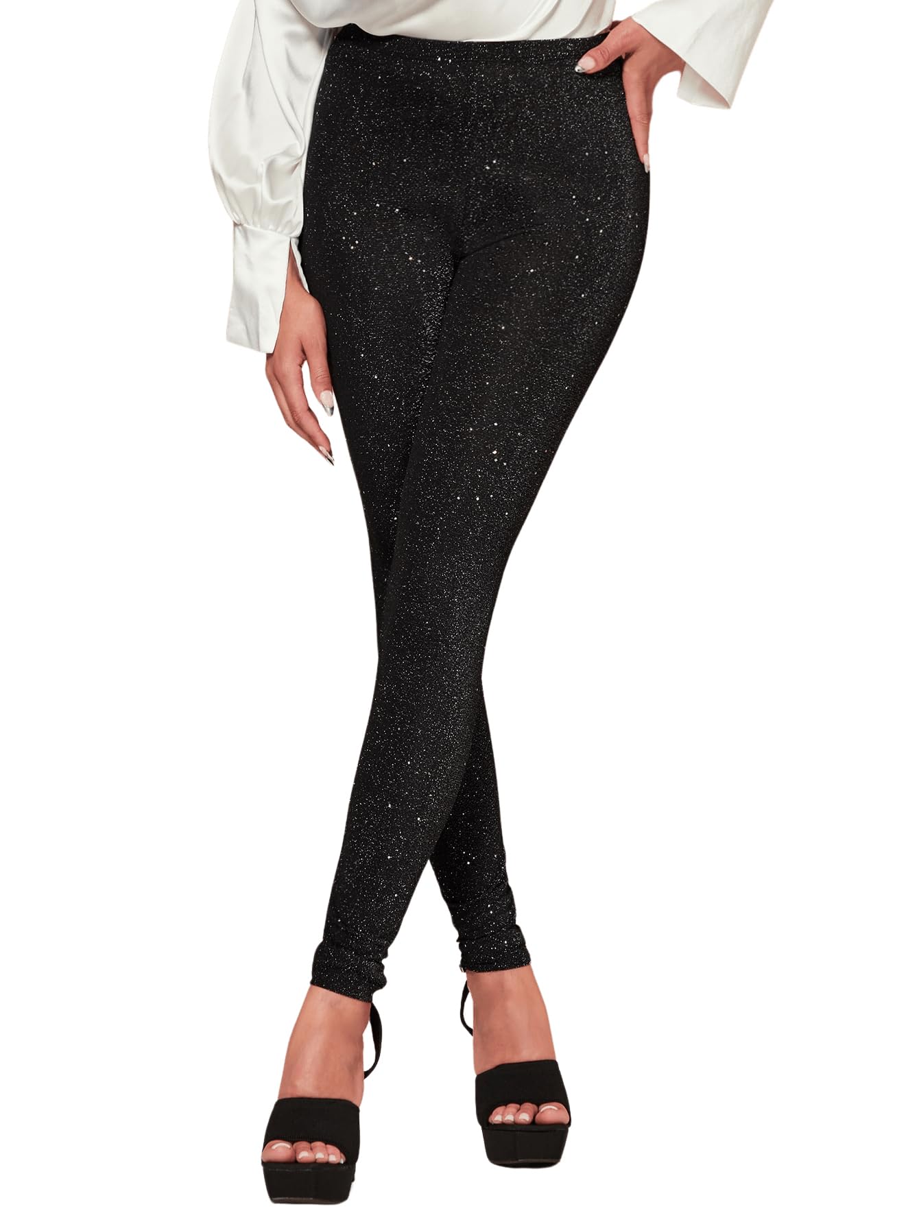 Floerns Women's High Waisted Sparkle Yoga Pants - Shiny Glitter Workout Leggings for Running, Gym & Dance | Comfortable & Stretchy for Fitness, Lounge & Everyday Wear