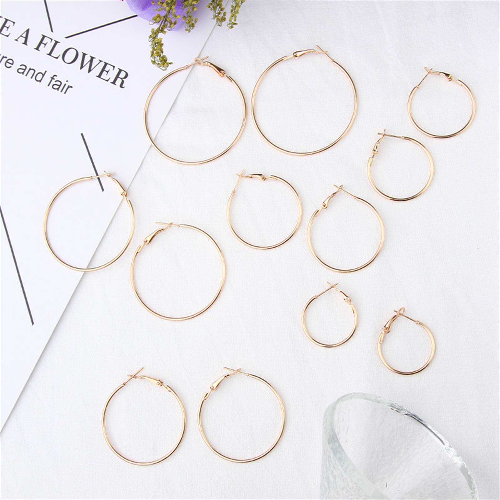 6 Pairs Big Hoop Earrings Set - Stainless Steel Lightweight Minimalist Round Hoops in Gold, Rose Gold & Silver - Hypoallergenic Women's Jewelry for Everyday Wear, Parties & Gifts