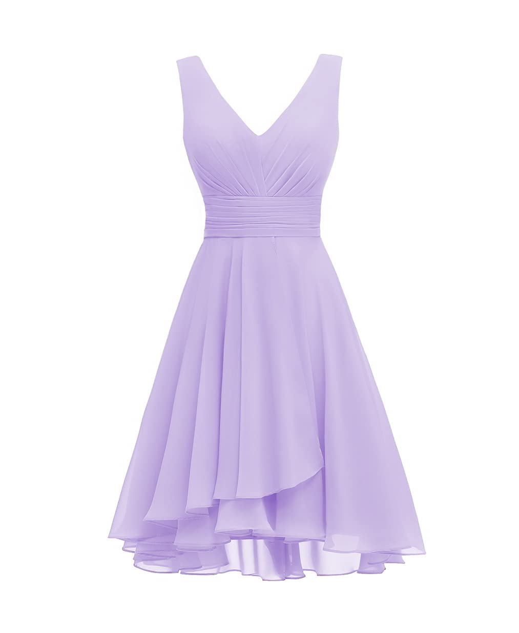 ChongXiao Women's Double V Neck Ruched Waist A-Line Short Chiffon Bridesmaid Dress CX129 - Perfect for Weddings, Parties & Formal Events