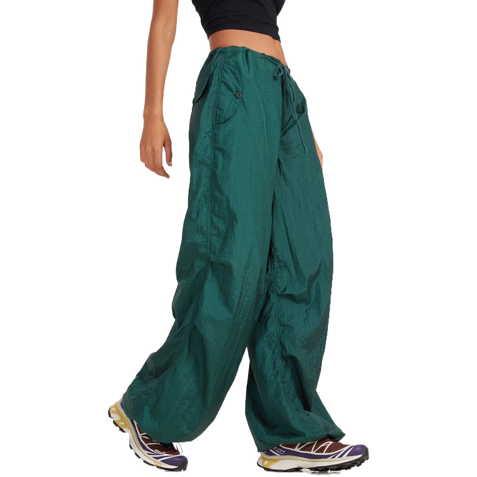 NUFIWI Women's Low Waist Baggy Cargo Pants - Y2K Wide Leg Drawstring Loose Pocket Jogger Trousers for Hippie Punk Streetwear | Perfect for Casual Outfits, Music Festivals & Urban Fashion