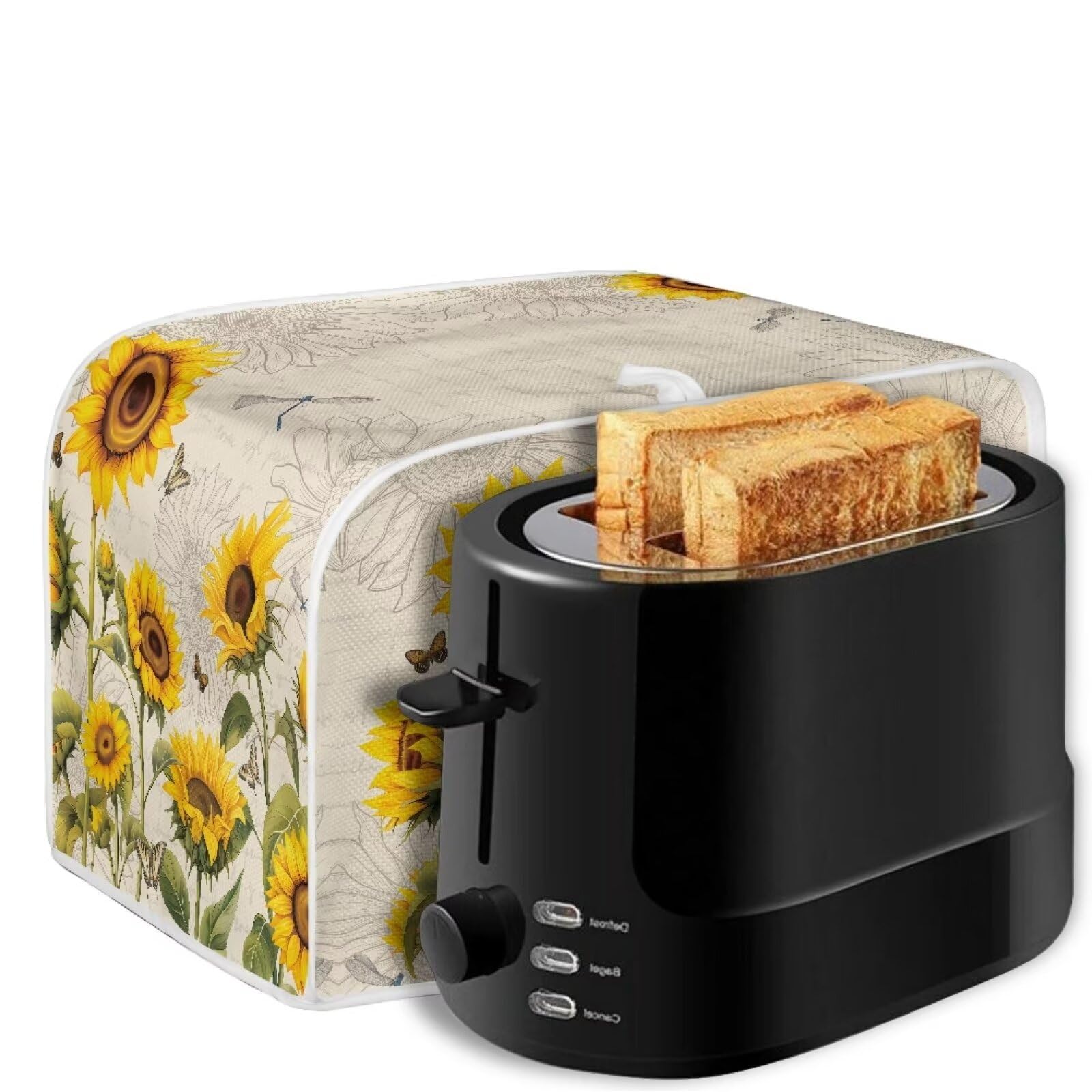 4-Slice Toaster Cover & Bread Machine Cover with Handle - Universal Kitchen Appliance Dust Cover - Stain Resistant, Sunflower Dragonfly Retro Design - Perfect for Countertop Protection & Small Appliance Storage