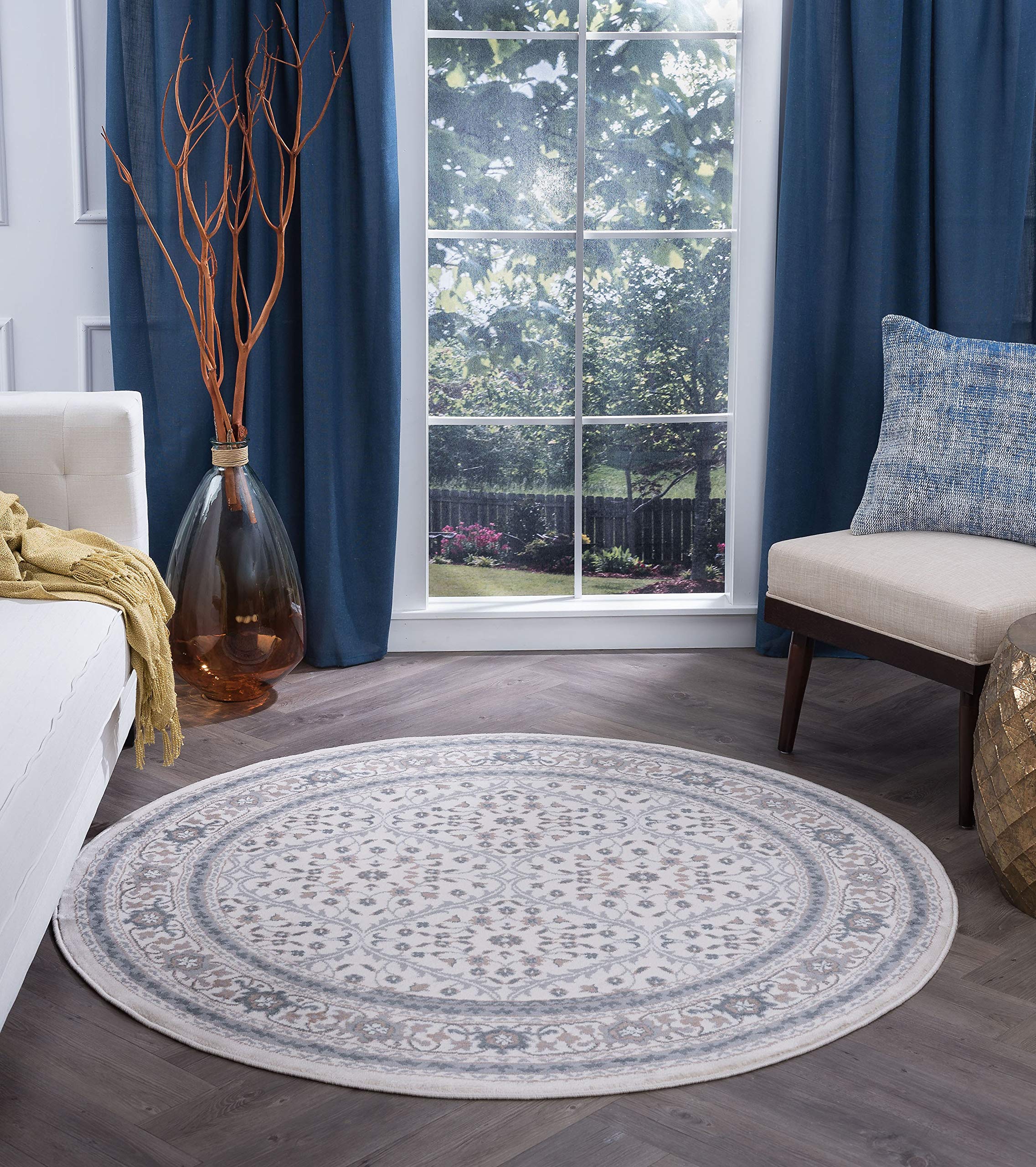 Tayse Cream Modern Large 8ft Round Rug - Soft Contemporary Area Rug for Living Room, Bedroom & Dining Room - Non-Slip Kitchen & Entryway Carpet - Perfect for Home Decor & Cozy Spaces - Alfombras para Salas Modernas