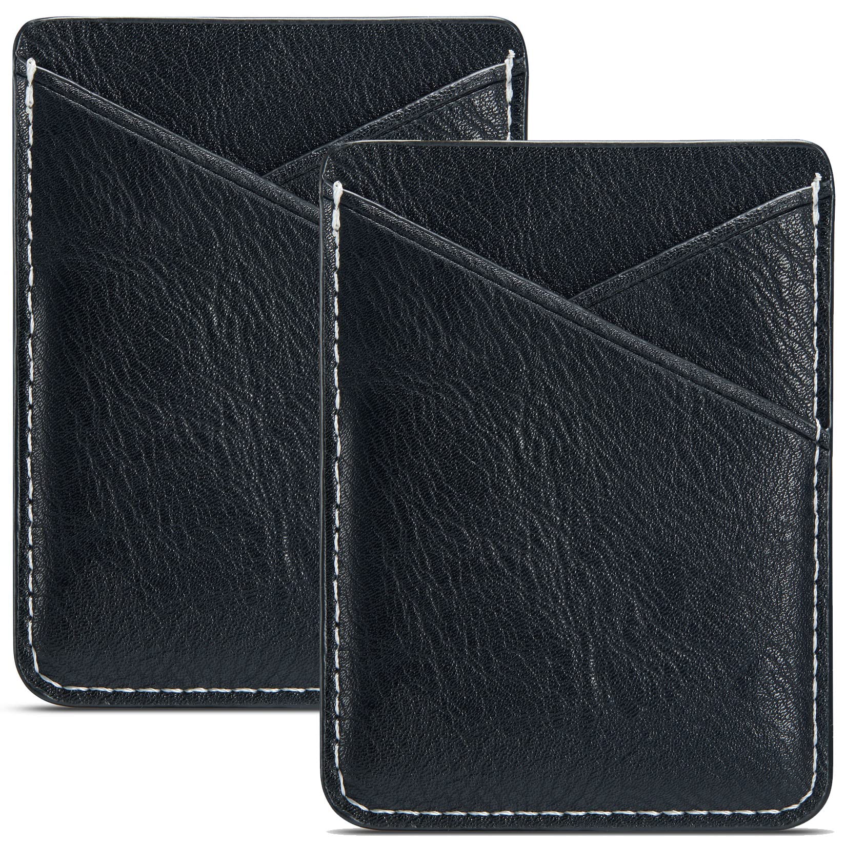 Stick-On Phone Card Holder - Glitter PU Leather Sleeve for iPhone & Samsung - Credit Card & ID Holder - Perfect for Travel, Shopping & Daily Use (Black, 2-Pack)