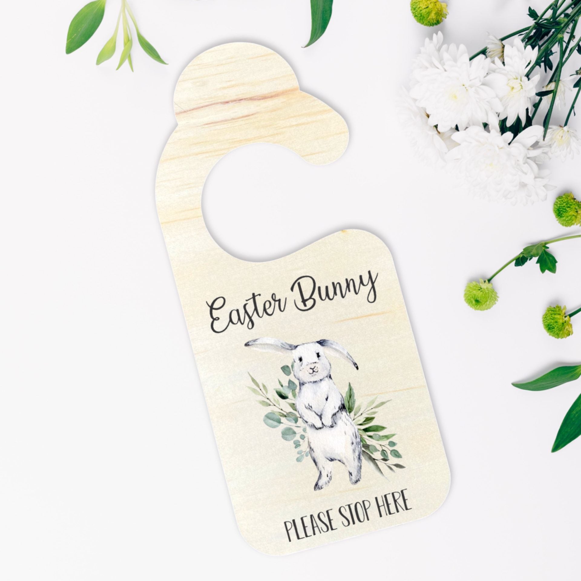 Easter Bunny Please Stop Here Hanger - Cute Spring Door Decor for Easter Celebrations, Home & Party Decorations - Perfect for Easter Egg Hunts, Spring Parties & Front Door Welcome Signs
