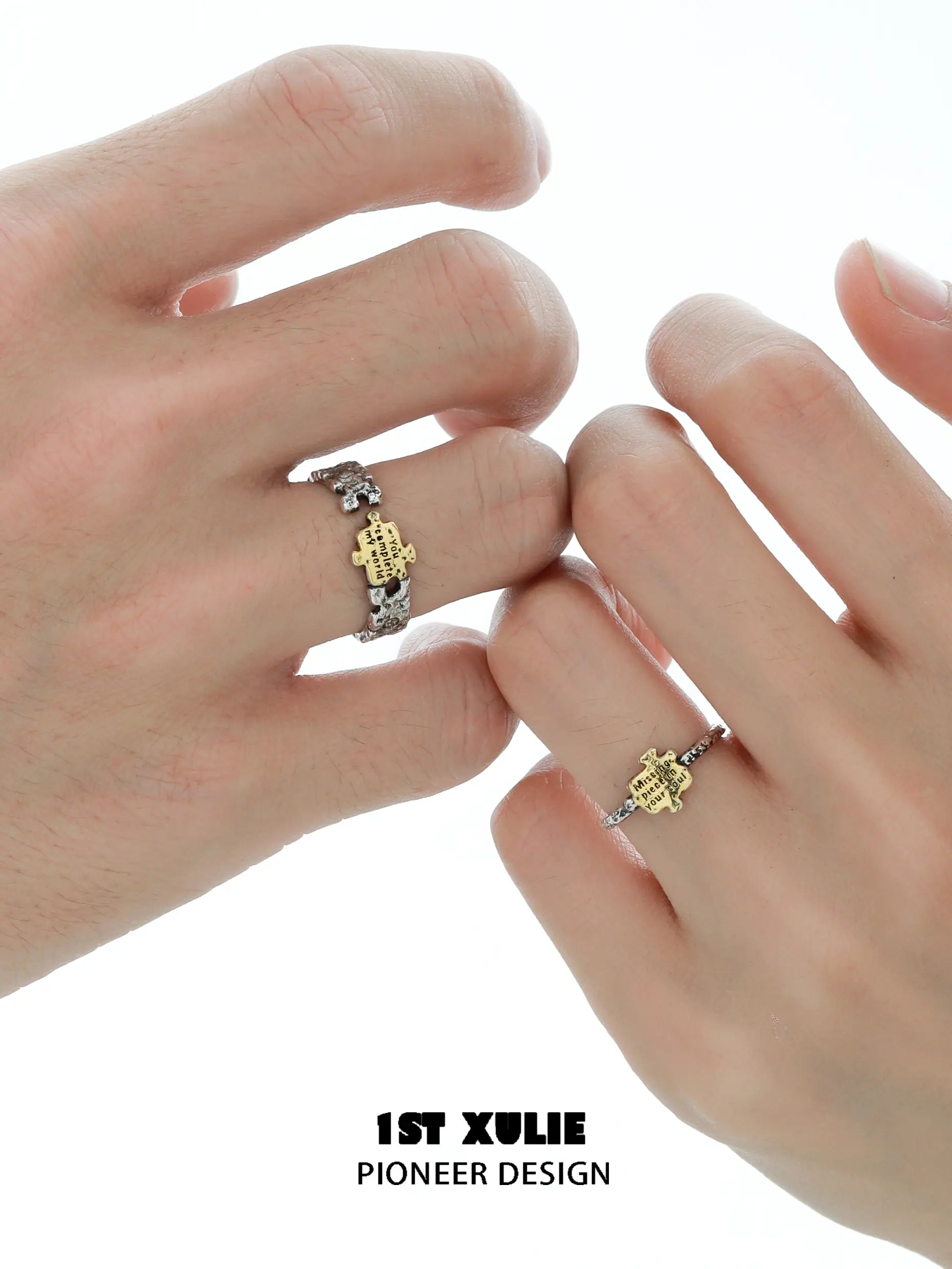 Immortal Lover 925 Sterling Silver Jigsaw Adjustable Open Ring™ - Unique Puzzle Design Jewelry for Couples, Gifts & Everyday Wear