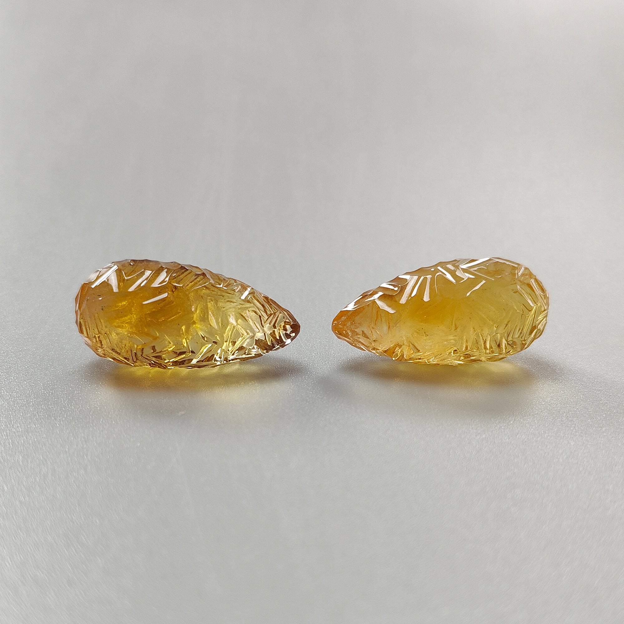 Natural Untreated Yellow Citrine Gemstone Carving - 90.70cts Hand Carved Teardrop Shape Pair (31mm) | November Birthstone Jewelry Making Supplies | Perfect for Necklace Pendants, Earrings & Gift Giving