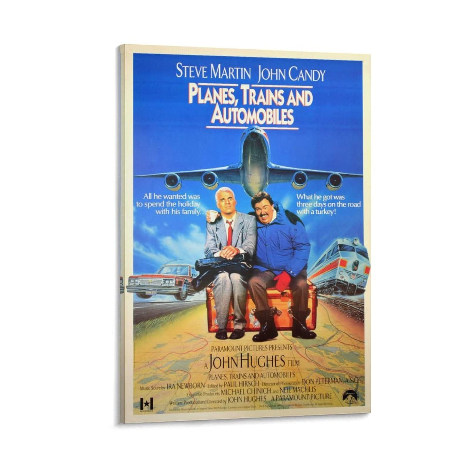Planes, Trains & Automobiles Movie Poster - Premium Canvas Wall Art (24x36 inches/60x90cm) Framed Vintage Film Decor for Living Room, Bedroom, Office & Man Cave - Perfect Gift for Movie Lovers & Home Theater Enthusiasts