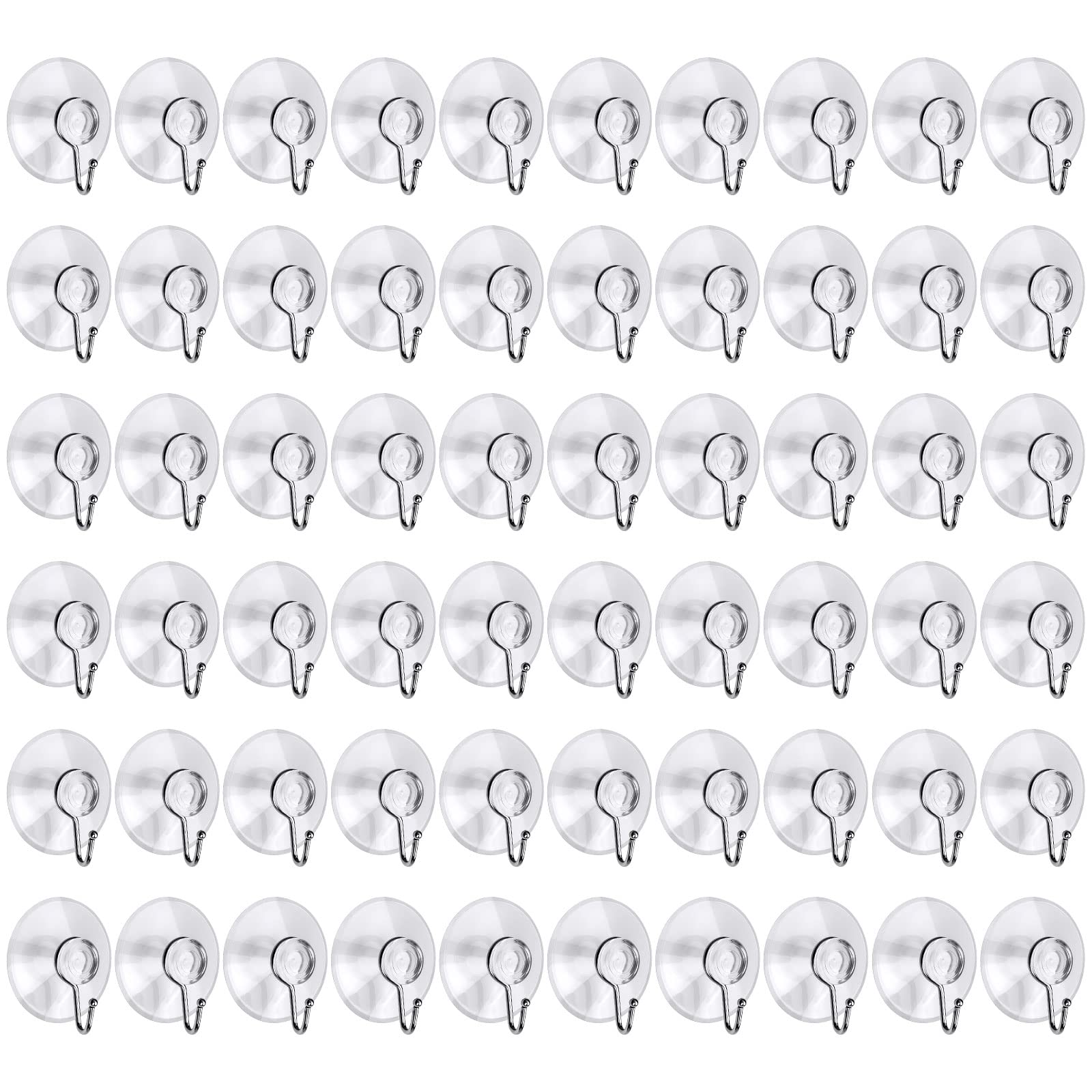 20 Pack Clear PVC Suction Cup Hooks - 1.77 Inch Universal Shower Hooks for Kitchen, Bathroom, Wall & Glass - Heavy Duty Removable Adhesive Hooks for Organizing Towels, Robes, Utensils & Decor