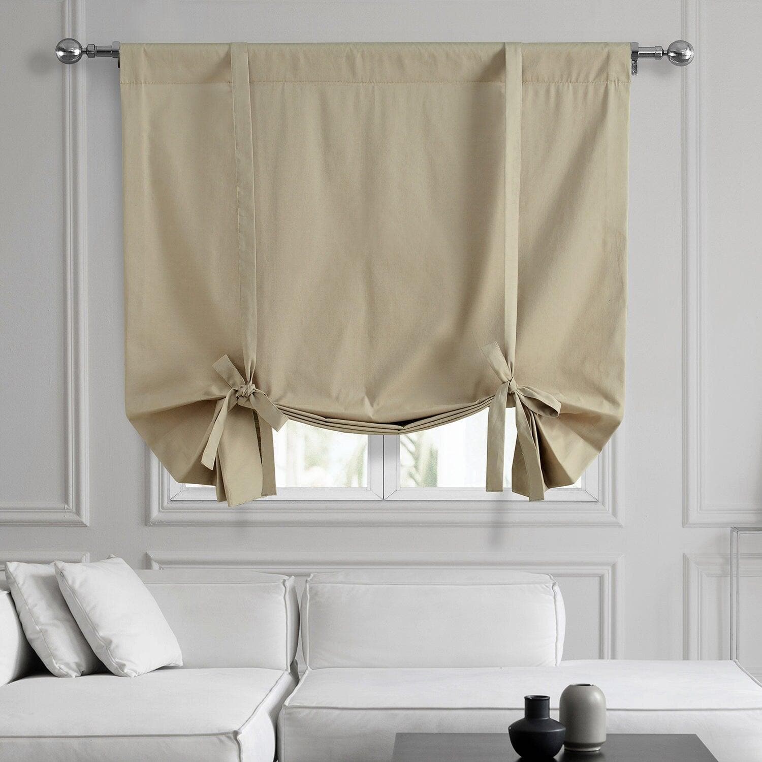 Blackout Window Curtains - Sandstone Solid Cotton Room Darkening Tie-Up Shades for Bedroom, Living Room & Nursery | Light Blocking, Thermal Insulated, Noise Reducing Window Treatment