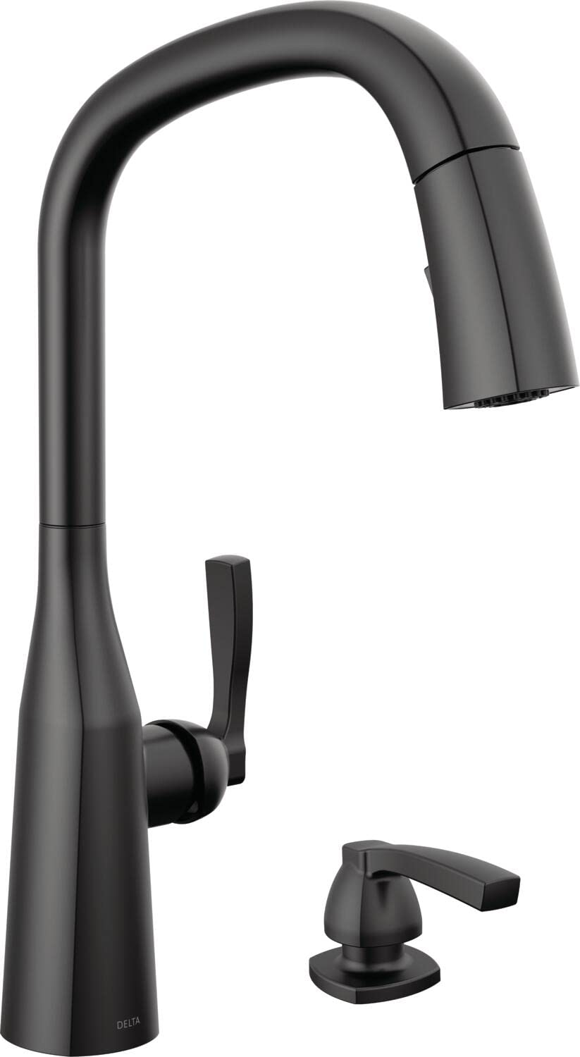 Stryke Matte Black Kitchen Faucet with Pull Down Sprayer & Magnetic Docking - Includes Soap Dispenser (Model 9176-BL-DST) - Perfect for Modern Farmhouse & Contemporary Kitchen Upgrades