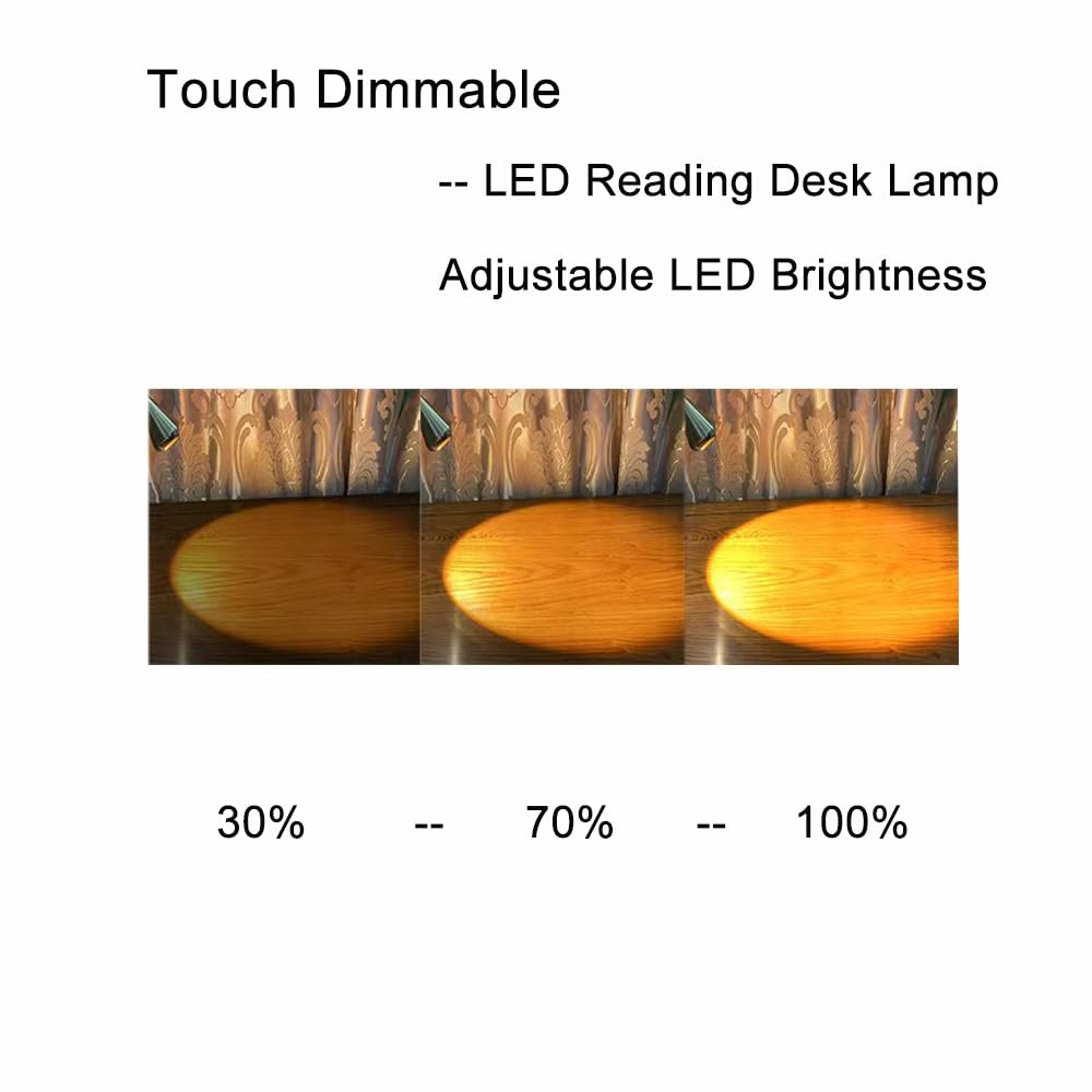 HomeFocus - Adjustable LED Desk Lamp with Touch Dimming & Flexible Gooseneck, Eye-Caring Reading Light for Home Office, College Dorms, Study Room - Gold Metal Base (Perfect for Night Reading & Computer Work)